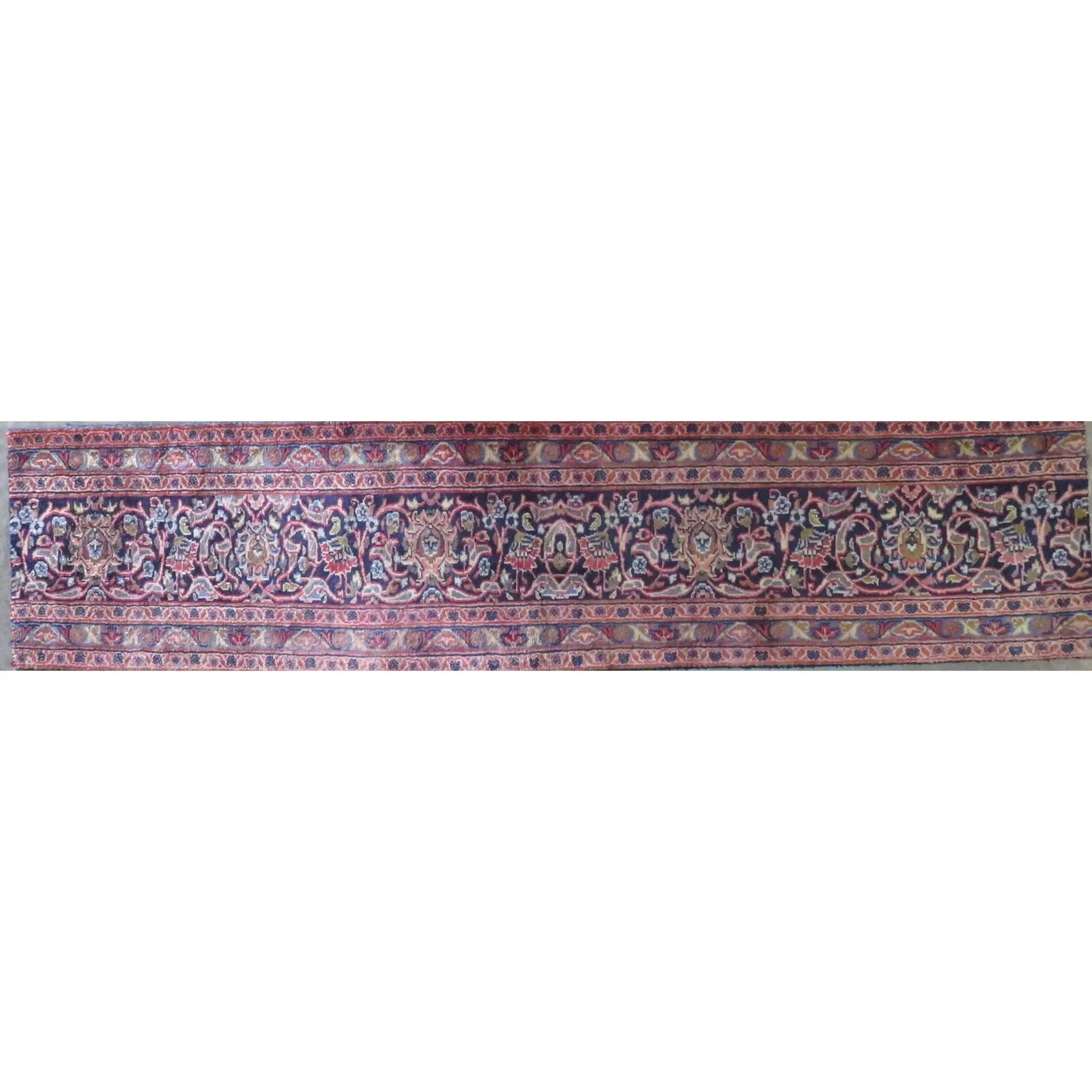 One Of The Kind Hand-Knotted Persian Wool Rug _ Luxurious Vintage Design, 7'7" x 1'7", Artisan: Hand-Knotted Persian Wool Rug _ Luxurious Vintage Design, 7'7" x 1'7", Artisan Crafted, Authentic hand-knotted traditional antique vintage Persian rugs, in excellent vintage condition with over 60 yea