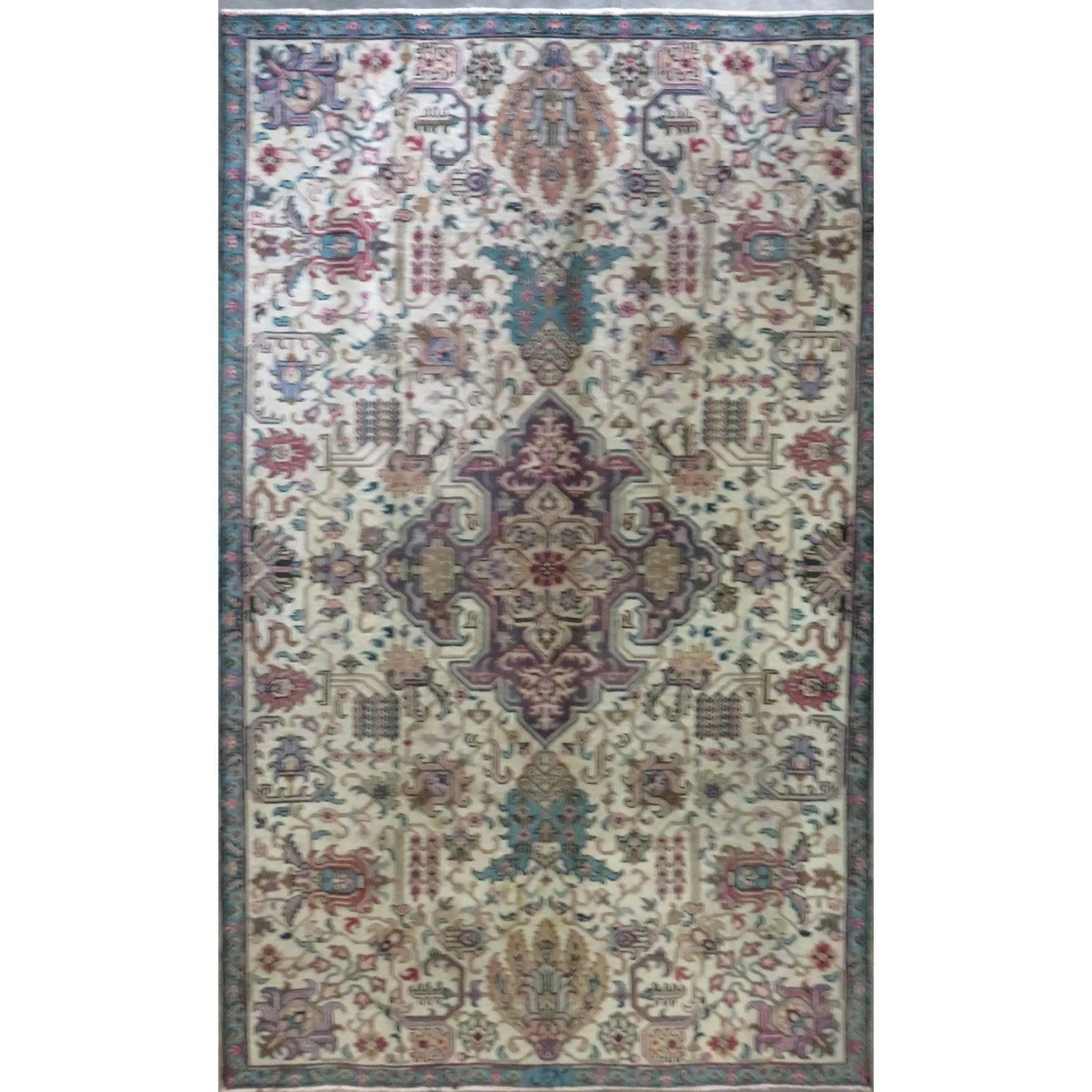 One Of The Kind Hand-Knotted Persian Wool Rug _ Luxurious Vintage Design, 4'8" x 4'6", Artisan: Hand-Knotted Persian Wool Rug _ Luxurious Vintage Design, 4'8" x 4'6", Artisan Crafted, Authentic hand-knotted traditional antique vintage Persian rugs, in excellent vintage condition with over 60 yea