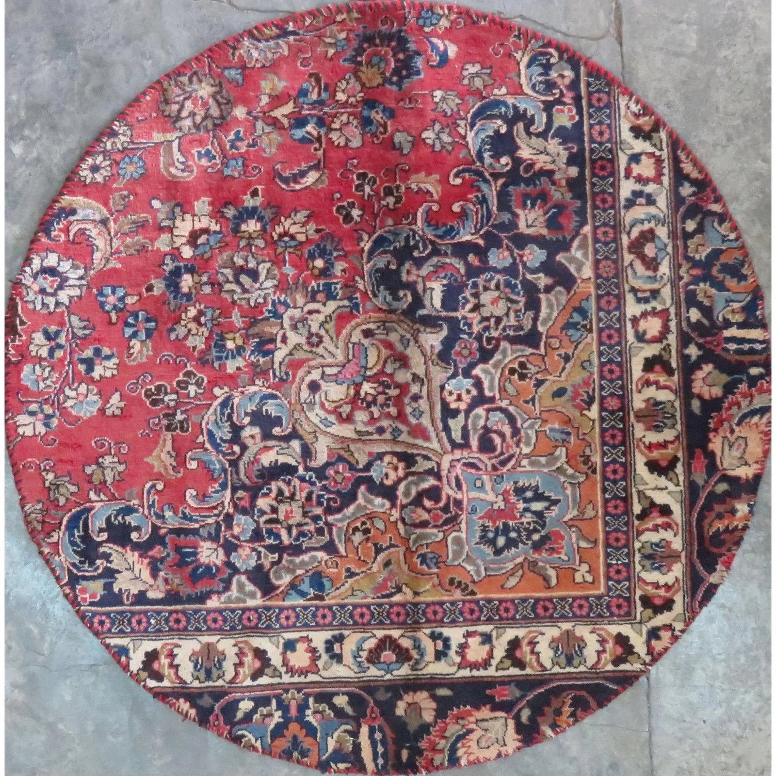 One Of The Kind Hand-Knotted Persian Wool Rug _ Luxurious Vintage Design, 3'6" x 3'6", Artisan: Hand-Knotted Persian Wool Rug _ Luxurious Vintage Design, 3'6" x 3'6", Artisan Crafted, Authentic hand-knotted traditional antique vintage Persian rugs, in excellent vintage condition with over 60 yea