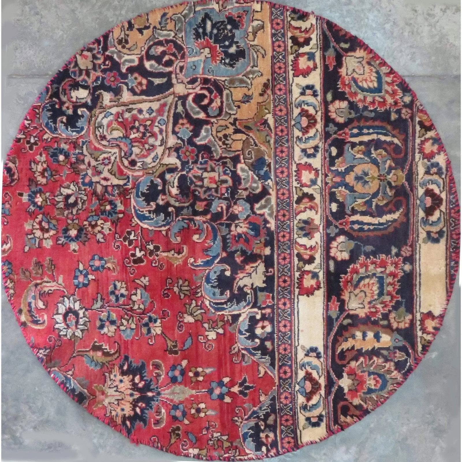 One Of The Kind Hand-Knotted Persian Wool Rug _ Luxurious Vintage Design, 3'6" x 3'6", Artisan: Hand-Knotted Persian Wool Rug _ Luxurious Vintage Design, 3'6" x 3'6", Artisan Crafted, Authentic hand-knotted traditional antique vintage Persian rugs, in excellent vintage condition with over 60 yea