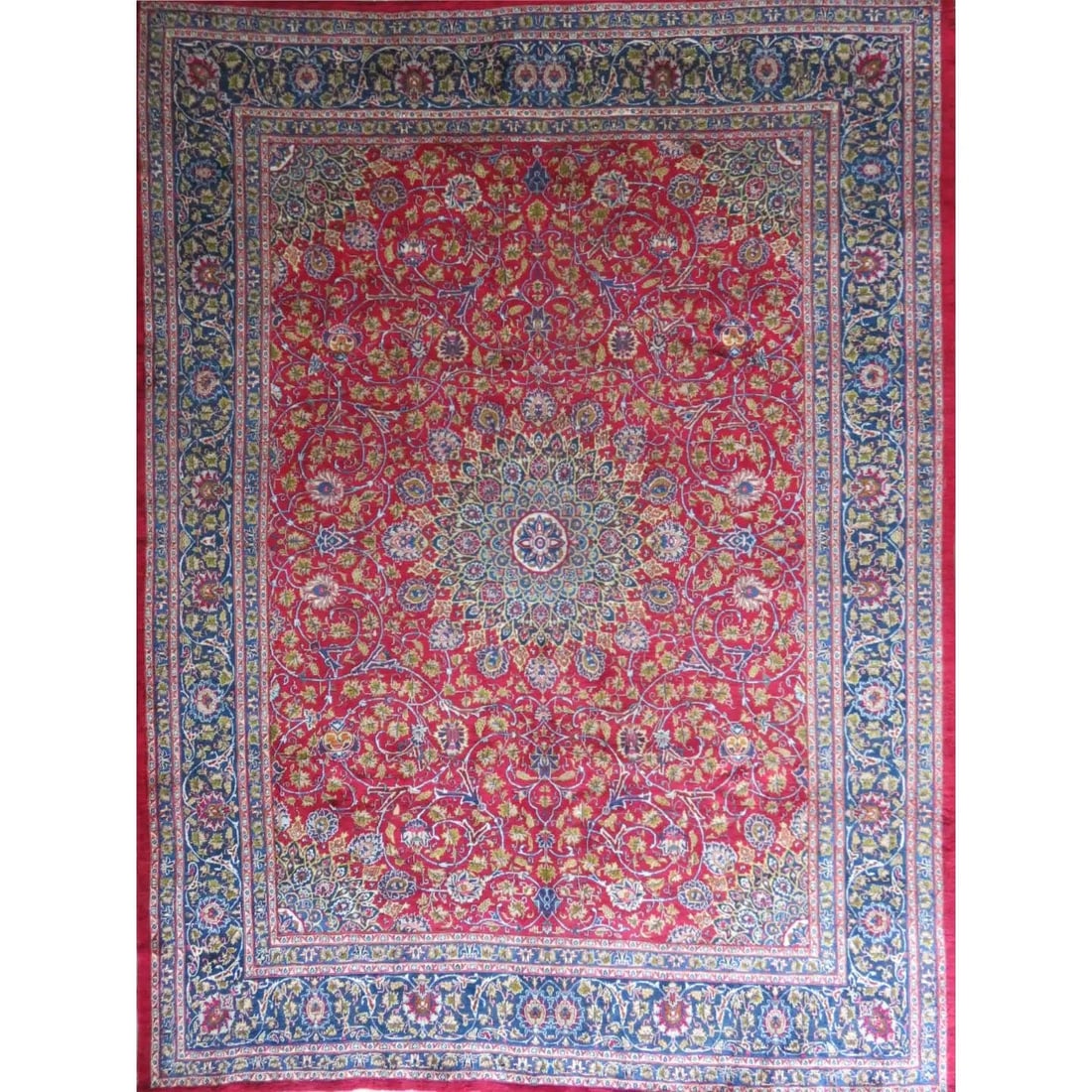 One Of The Kind Hand-Knotted Persian Wool Rug _ Luxurious Vintage Design, 13'5" x 9'9", Artisan: Hand-Knotted Persian Wool Rug _ Luxurious Vintage Design, 13'5" x 9'9", Artisan Crafted, Authentic hand-knotted traditional antique vintage Persian rugs, in excellent vintage condition with over 60 ye