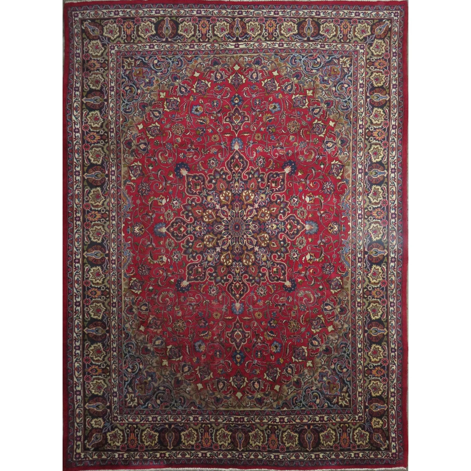 One Of The Kind Hand-Knotted Persian Wool Rug _ Luxurious Vintage Design, 13'1" x 9'6", Artisan: Hand-Knotted Persian Wool Rug _ Luxurious Vintage Design, 13'1" x 9'6", Artisan Crafted, Authentic hand-knotted traditional antique vintage Persian rugs, in excellent vintage condition with over 60 ye
