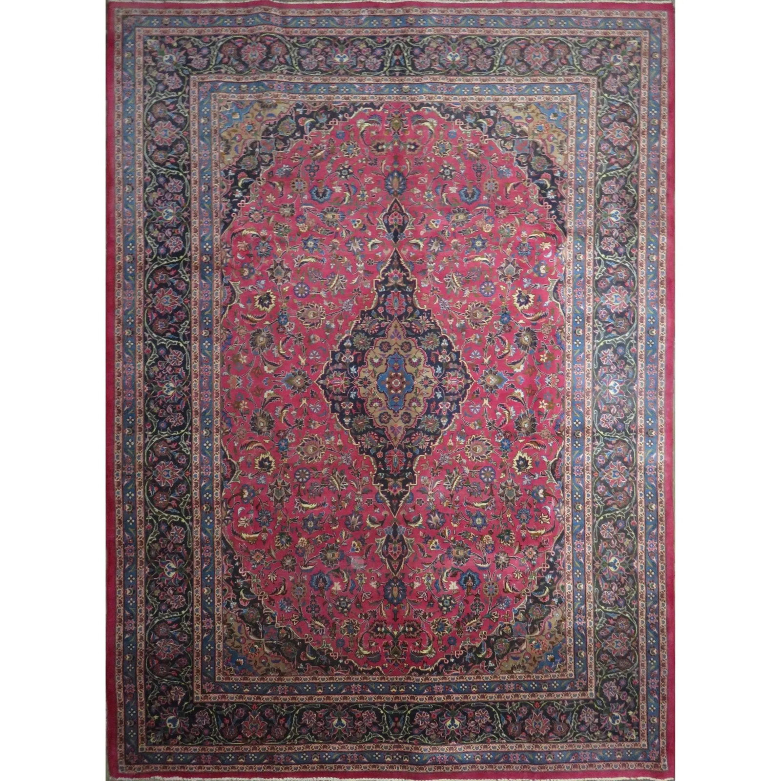 One Of The Kind Hand-Knotted Persian Wool Rug _ Luxurious Vintage Design, 13'0" x 9'4", Artisan: Hand-Knotted Persian Wool Rug _ Luxurious Vintage Design, 13'0" x 9'4", Artisan Crafted, Authentic hand-knotted traditional antique vintage Persian rugs, in excellent vintage condition with over 60 ye