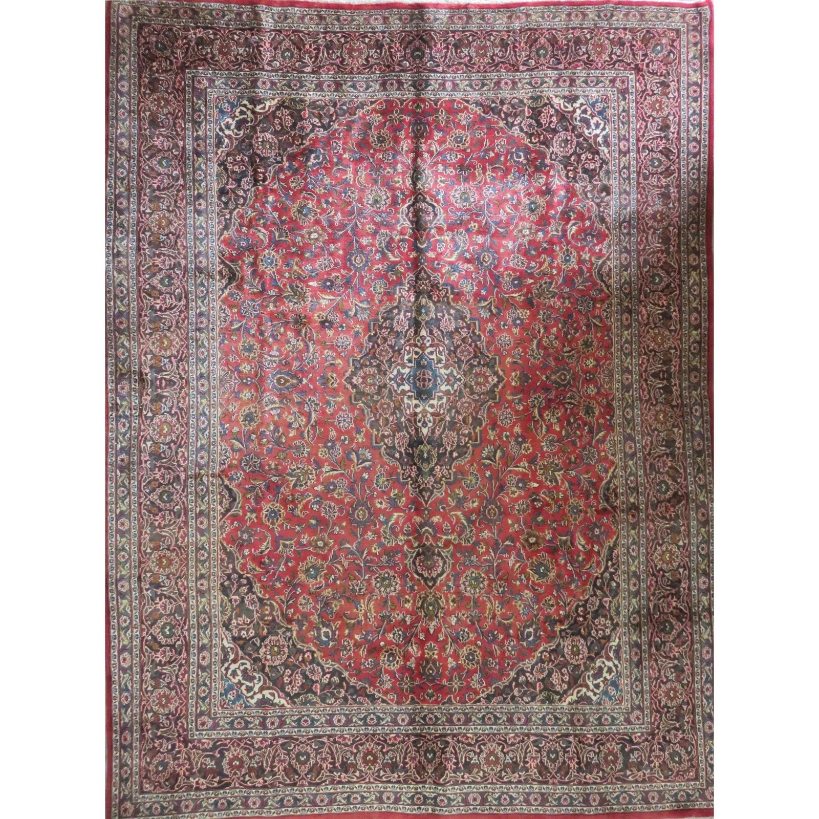 One Of The Kind Hand-Knotted Persian Wool Rug _ Luxurious Vintage Design, 12'9" x 9'6", Artisan: Hand-Knotted Persian Wool Rug _ Luxurious Vintage Design, 12'9" x 9'6", Artisan Crafted, Authentic hand-knotted traditional antique vintage Persian rugs, in excellent vintage condition with over 60 ye