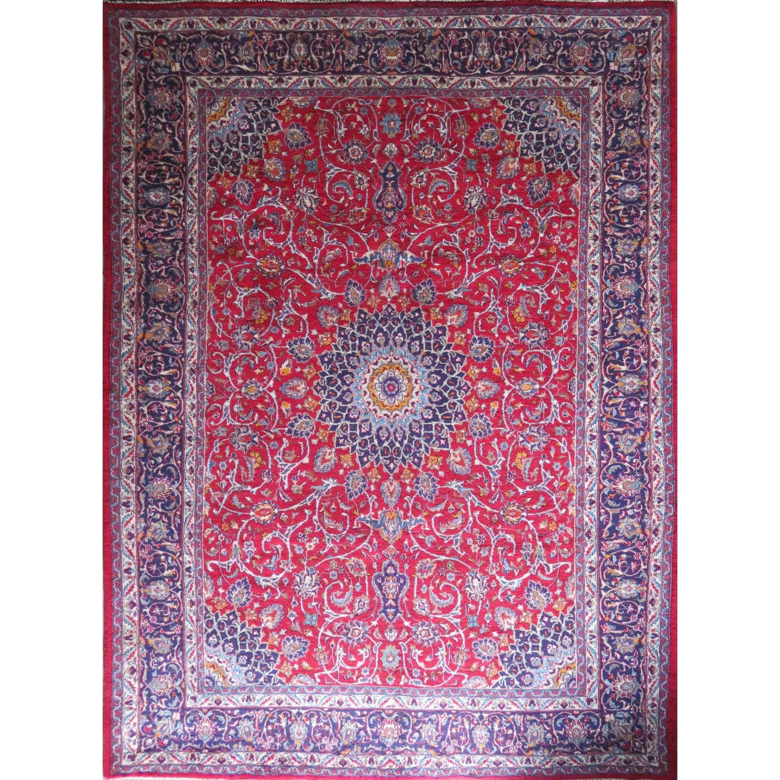 One Of The Kind Hand-Knotted Persian Wool Rug _ Luxurious Vintage Design, 12'9" x 9'5", Artisan: Hand-Knotted Persian Wool Rug _ Luxurious Vintage Design, 12'9" x 9'5", Artisan Crafted, Authentic hand-knotted traditional antique vintage Persian rugs, in excellent vintage condition with over 60 ye