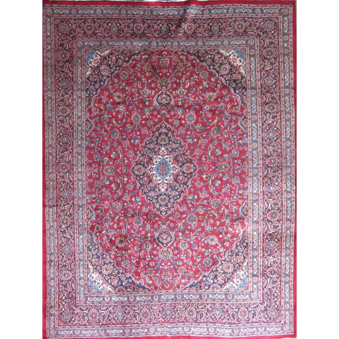 One Of The Kind Hand-Knotted Persian Wool Rug _ Luxurious Vintage Design, 12'9" x 9'4", Artisan: Hand-Knotted Persian Wool Rug _ Luxurious Vintage Design, 12'9" x 9'4", Artisan Crafted, Authentic hand-knotted traditional antique vintage Persian rugs, in excellent vintage condition with over 60 ye