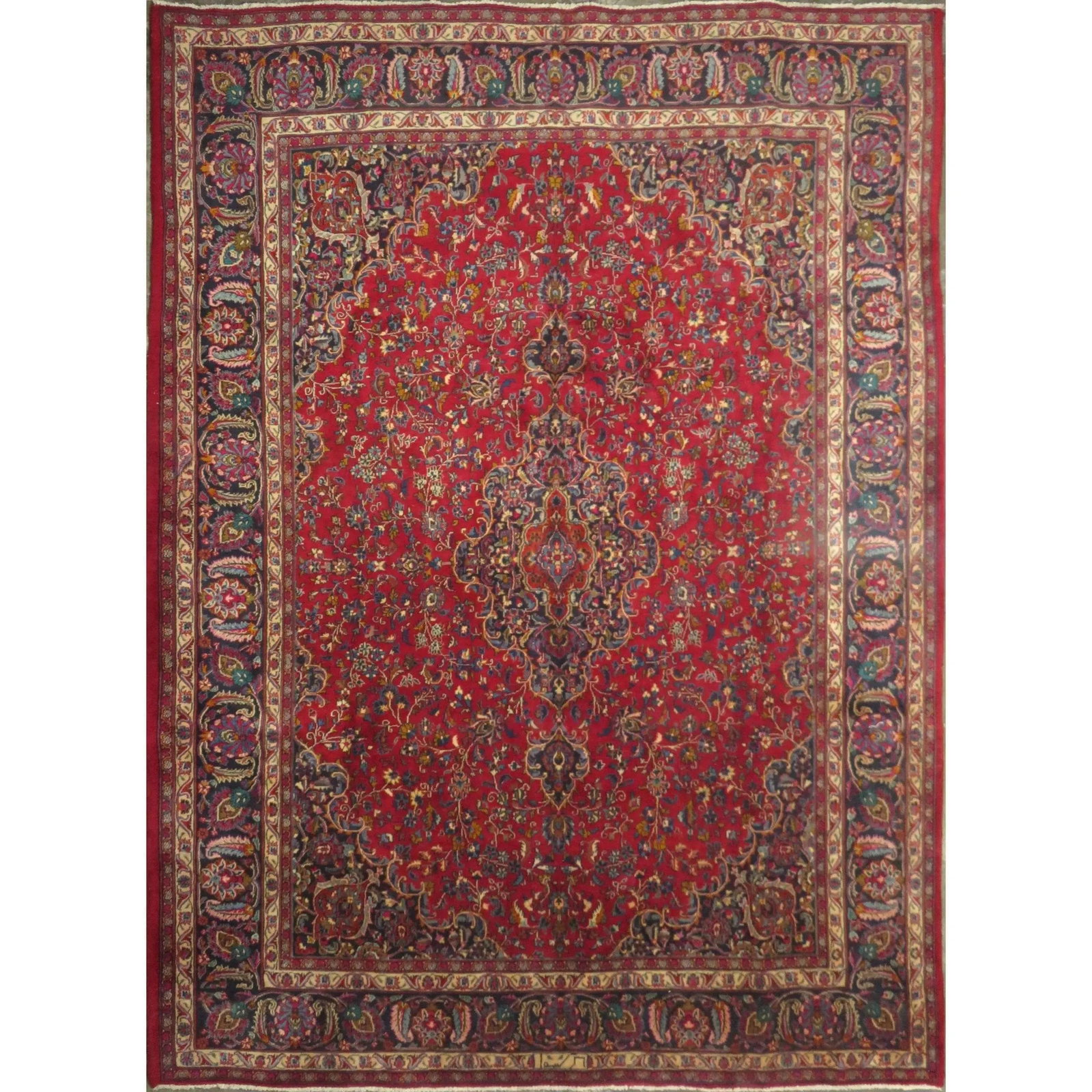 One Of The Kind Hand-Knotted Persian Wool Rug _ Luxurious Vintage Design, 12'8" x 9'4", Artisan: Hand-Knotted Persian Wool Rug _ Luxurious Vintage Design, 12'8" x 9'4", Artisan Crafted, Authentic hand-knotted traditional antique vintage Persian rugs, in excellent vintage condition with over 60 ye