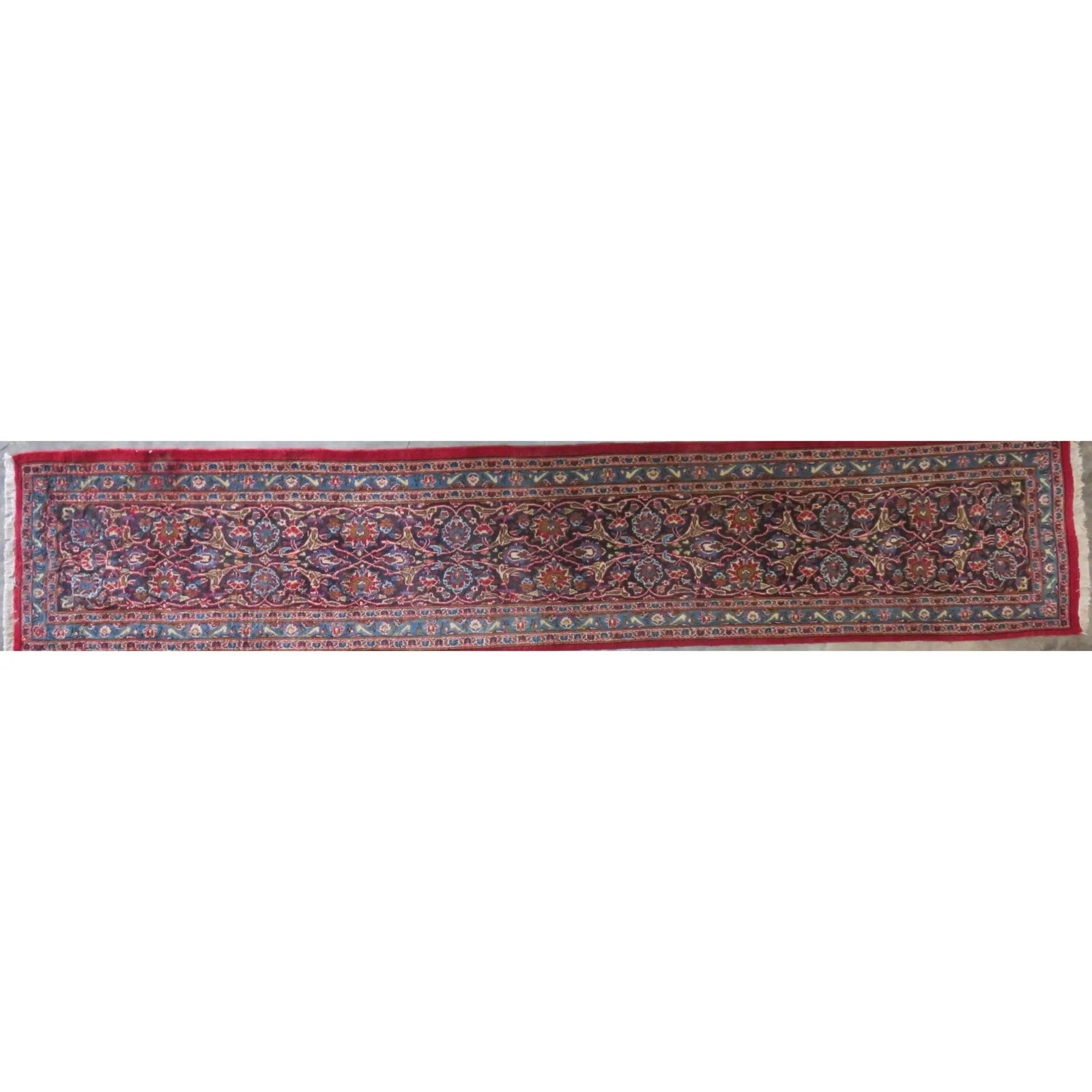 One Of The Kind Hand-Knotted Persian Wool Rug _ Luxurious Vintage Design, 12'8" x 2'5", Artisan: Hand-Knotted Persian Wool Rug _ Luxurious Vintage Design, 12'8" x 2'5", Artisan Crafted, Authentic hand-knotted traditional antique vintage Persian rugs, in excellent vintage condition with over 60 ye