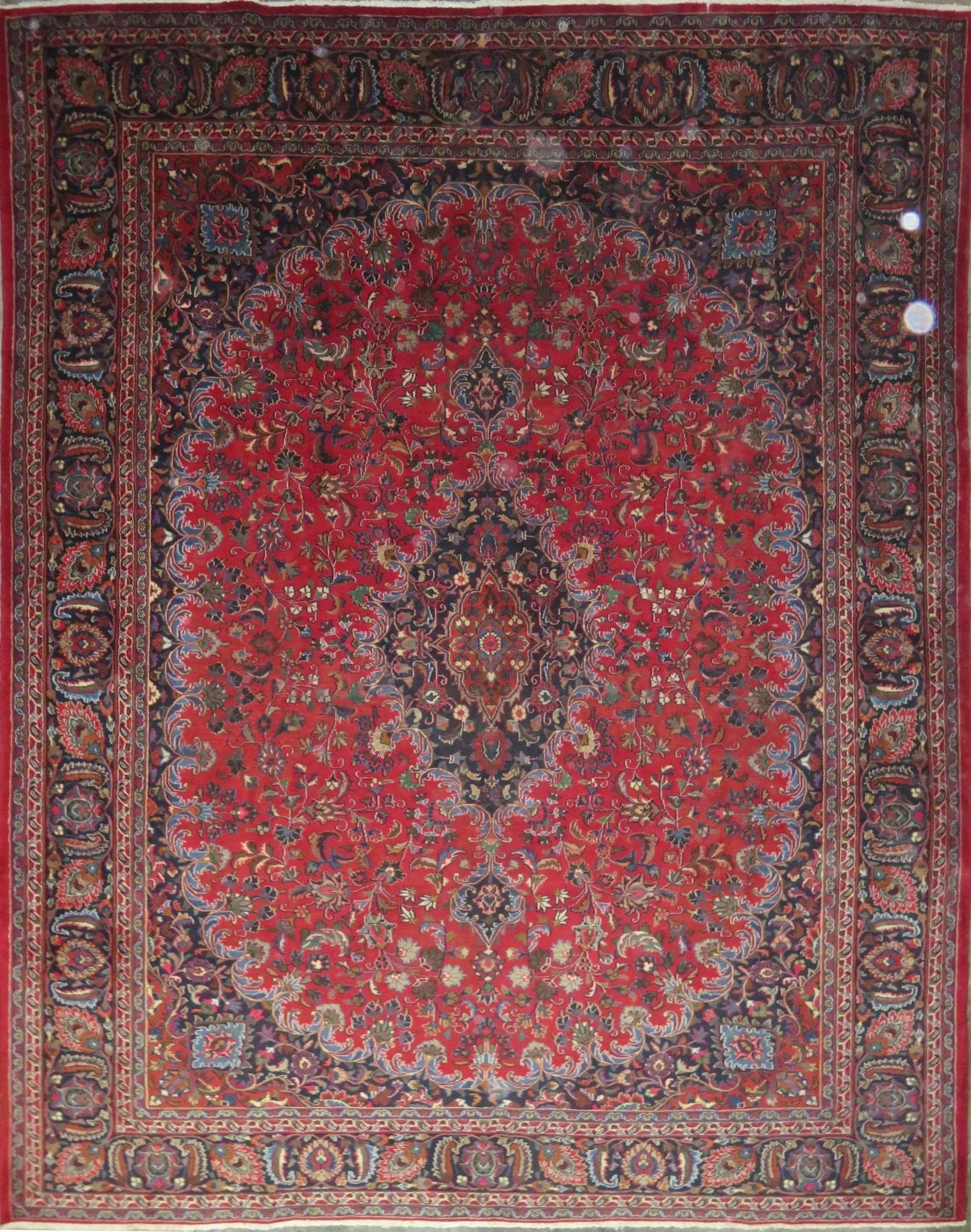 One Of The Kind Hand-Knotted Persian Wool Rug _ Luxurious Vintage Design, 12'6" x 9'6", Artisan: Hand-Knotted Persian Wool Rug _ Luxurious Vintage Design, 12'6" x 9'6", Artisan Crafted, Authentic hand-knotted traditional antique vintage Persian rugs, in excellent vintage condition with over 60 ye