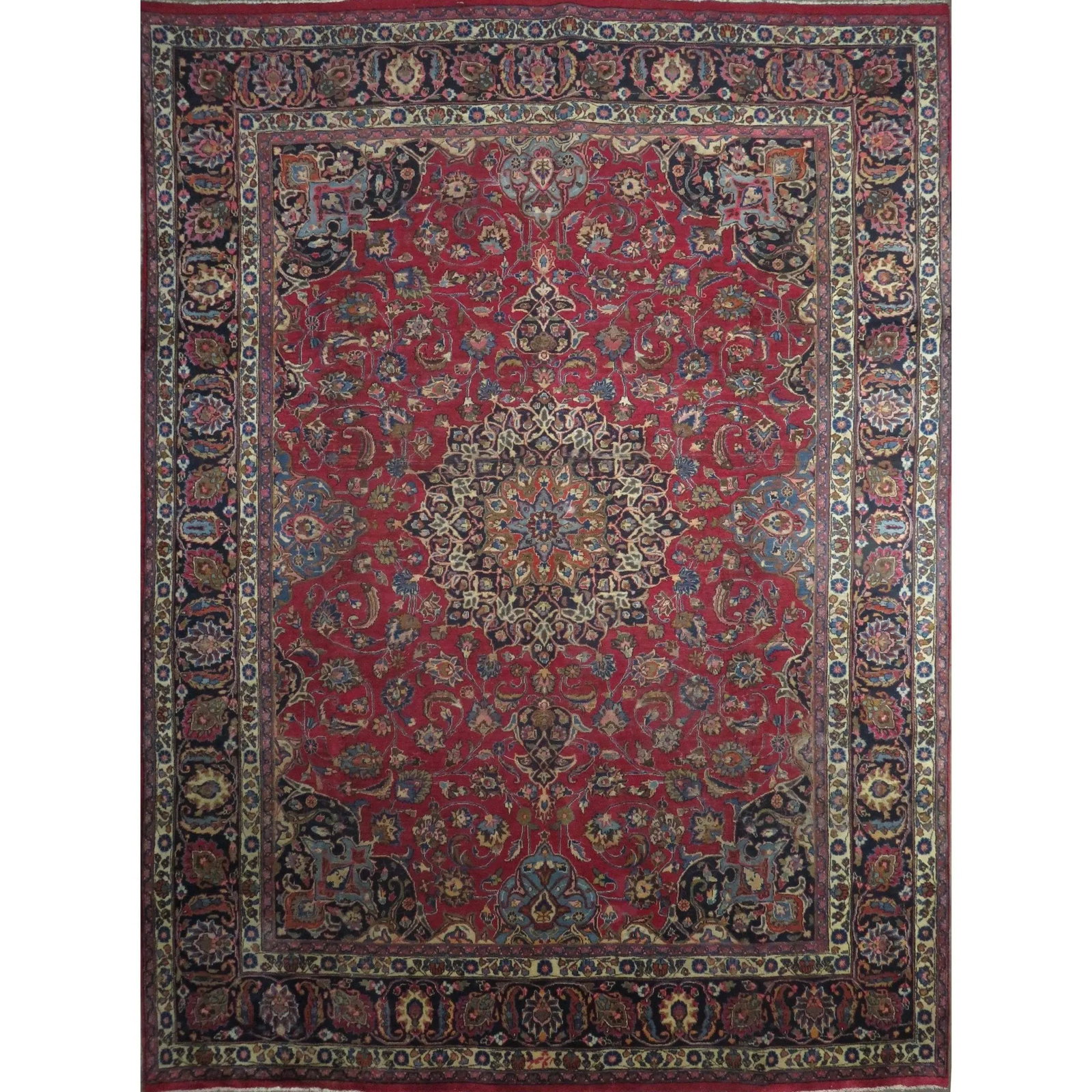 One Of The Kind Hand-Knotted Persian Wool Rug _ Luxurious Vintage Design, 12'6" x 9'3", Artisan: Hand-Knotted Persian Wool Rug _ Luxurious Vintage Design, 12'6" x 9'3", Artisan Crafted, Authentic hand-knotted traditional antique vintage Persian rugs, in excellent vintage condition with over 60 ye