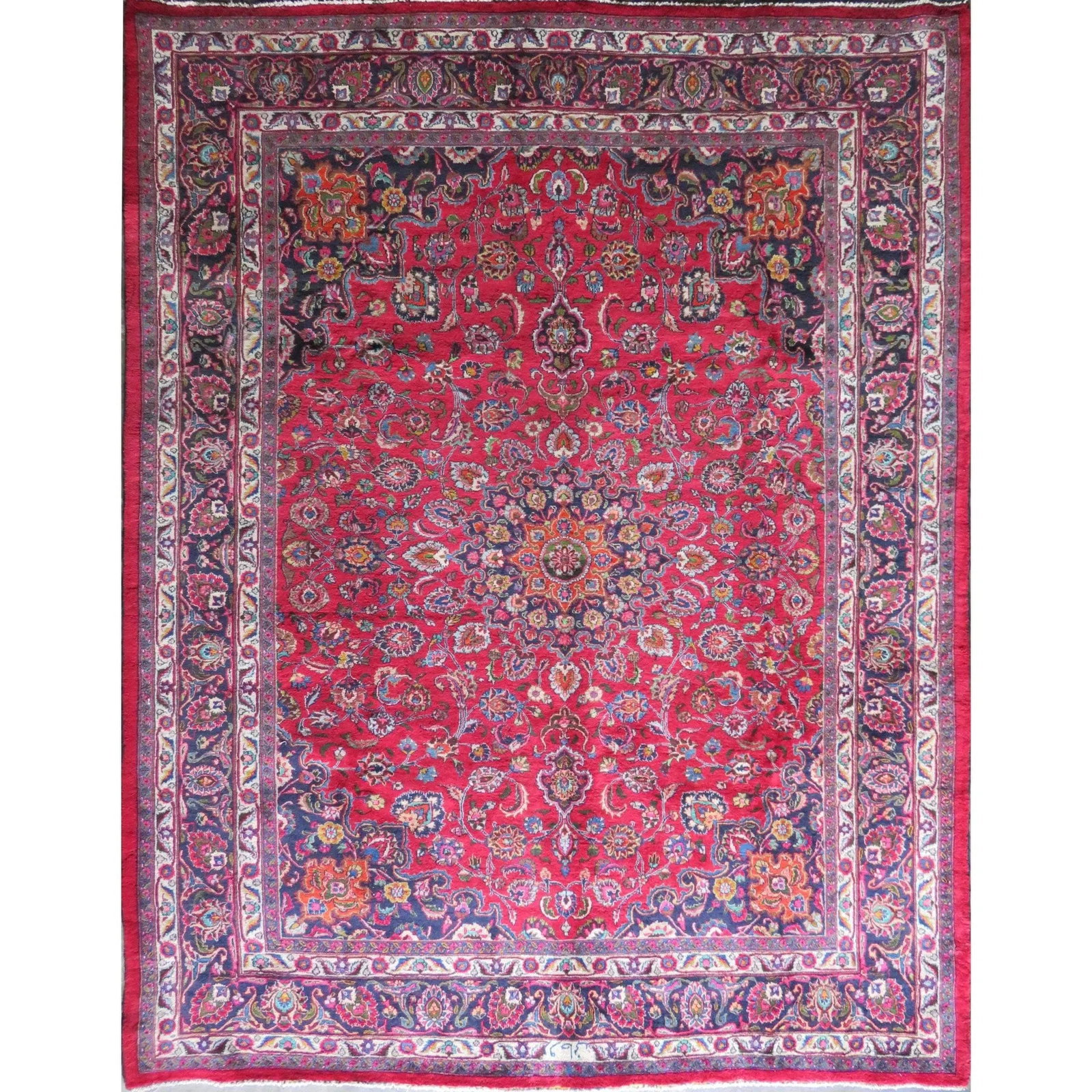 One Of The Kind Hand-Knotted Persian Wool Rug _ Luxurious Vintage Design, 12'5" x 9'9", Artisan: Hand-Knotted Persian Wool Rug _ Luxurious Vintage Design, 12'5" x 9'9", Artisan Crafted, Authentic hand-knotted traditional antique vintage Persian rugs, in excellent vintage condition with over 60 ye