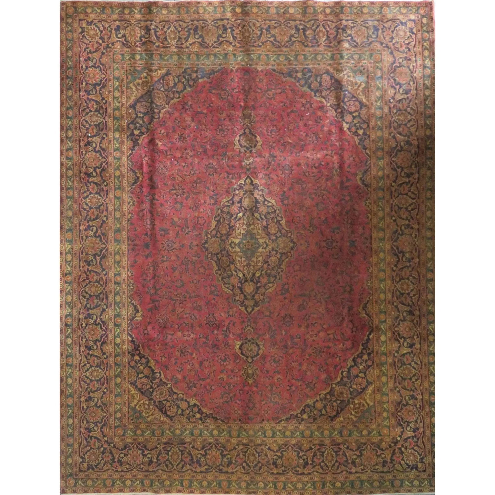 One Of The Kind Hand-Knotted Persian Wool Rug _ Luxurious Vintage Design, 12'5" x 9'5", Artisan: Hand-Knotted Persian Wool Rug _ Luxurious Vintage Design, 12'5" x 9'5", Artisan Crafted, Authentic hand-knotted traditional antique vintage Persian rugs, in excellent vintage condition with over 60 ye