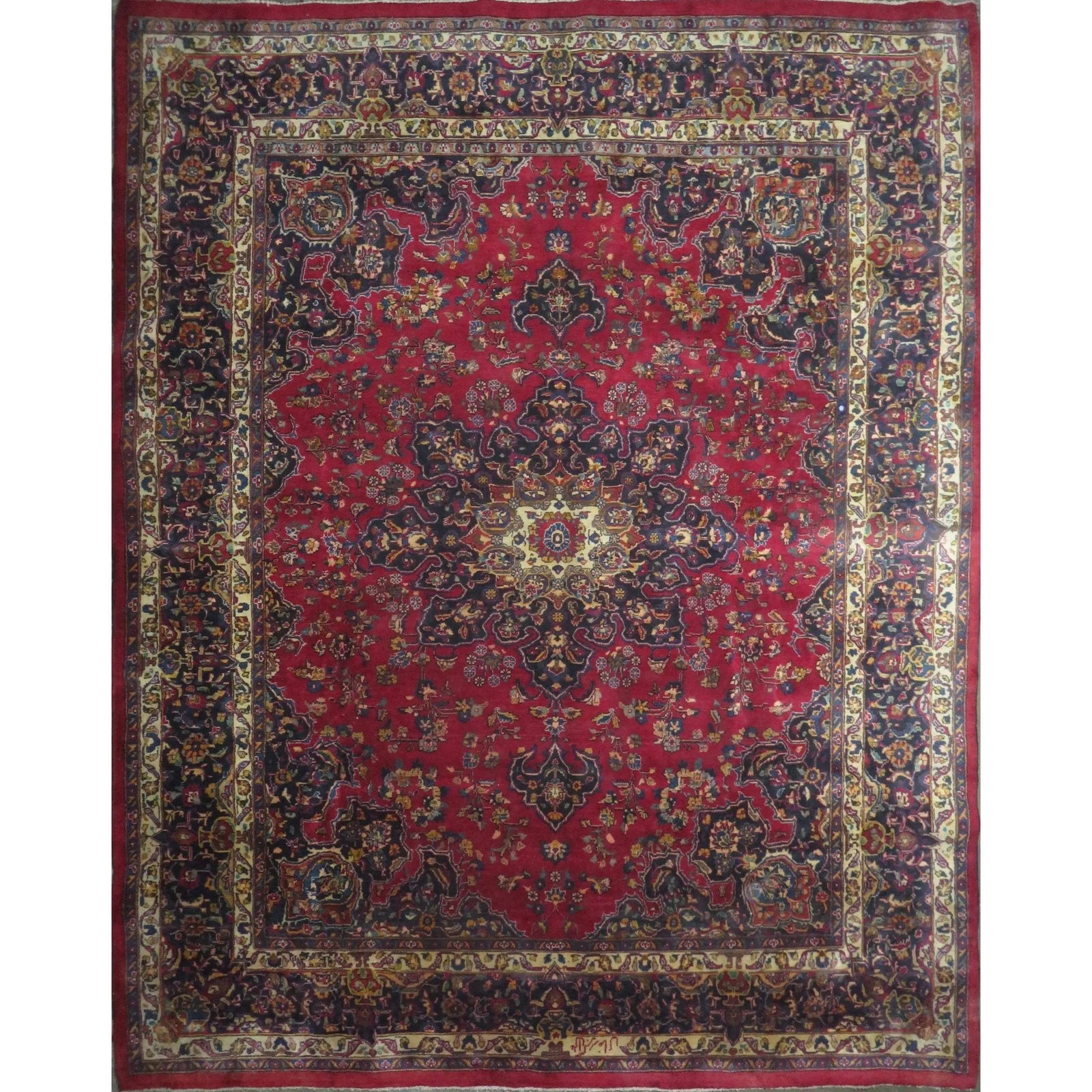 One Of The Kind Hand-Knotted Persian Wool Rug _ Luxurious Vintage Design, 12'5" x 10'1", Artisan: Hand-Knotted Persian Wool Rug _ Luxurious Vintage Design, 12'5" x 10'1", Artisan Crafted, Authentic hand-knotted traditional antique vintage Persian rugs, in excellent vintage condition with over 60 y