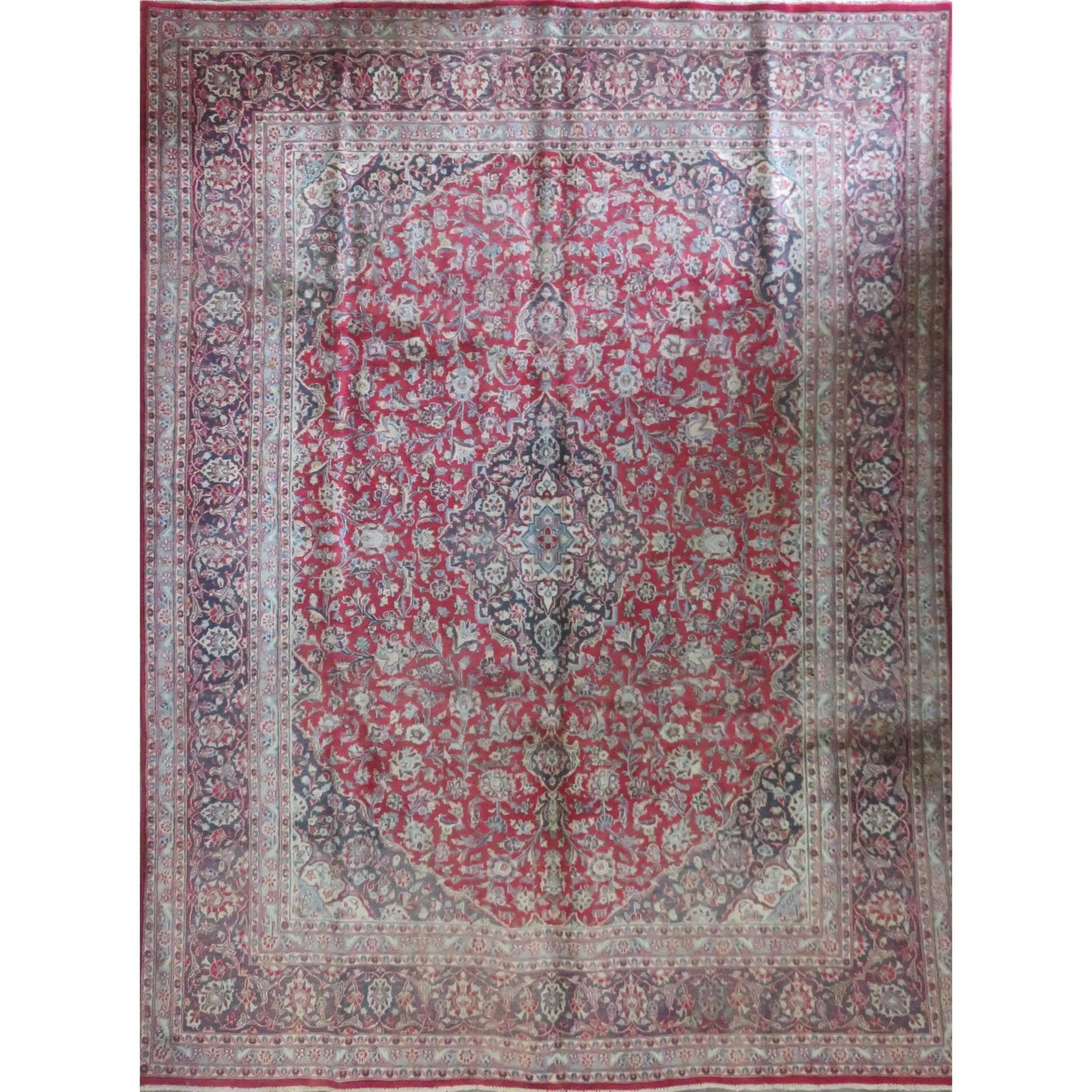 One Of The Kind Hand-Knotted Persian Wool Rug _ Luxurious Vintage Design, 12'4" x 9'8", Artisan: Hand-Knotted Persian Wool Rug _ Luxurious Vintage Design, 12'4" x 9'8", Artisan Crafted, Authentic hand-knotted traditional antique vintage Persian rugs, in excellent vintage condition with over 60 ye