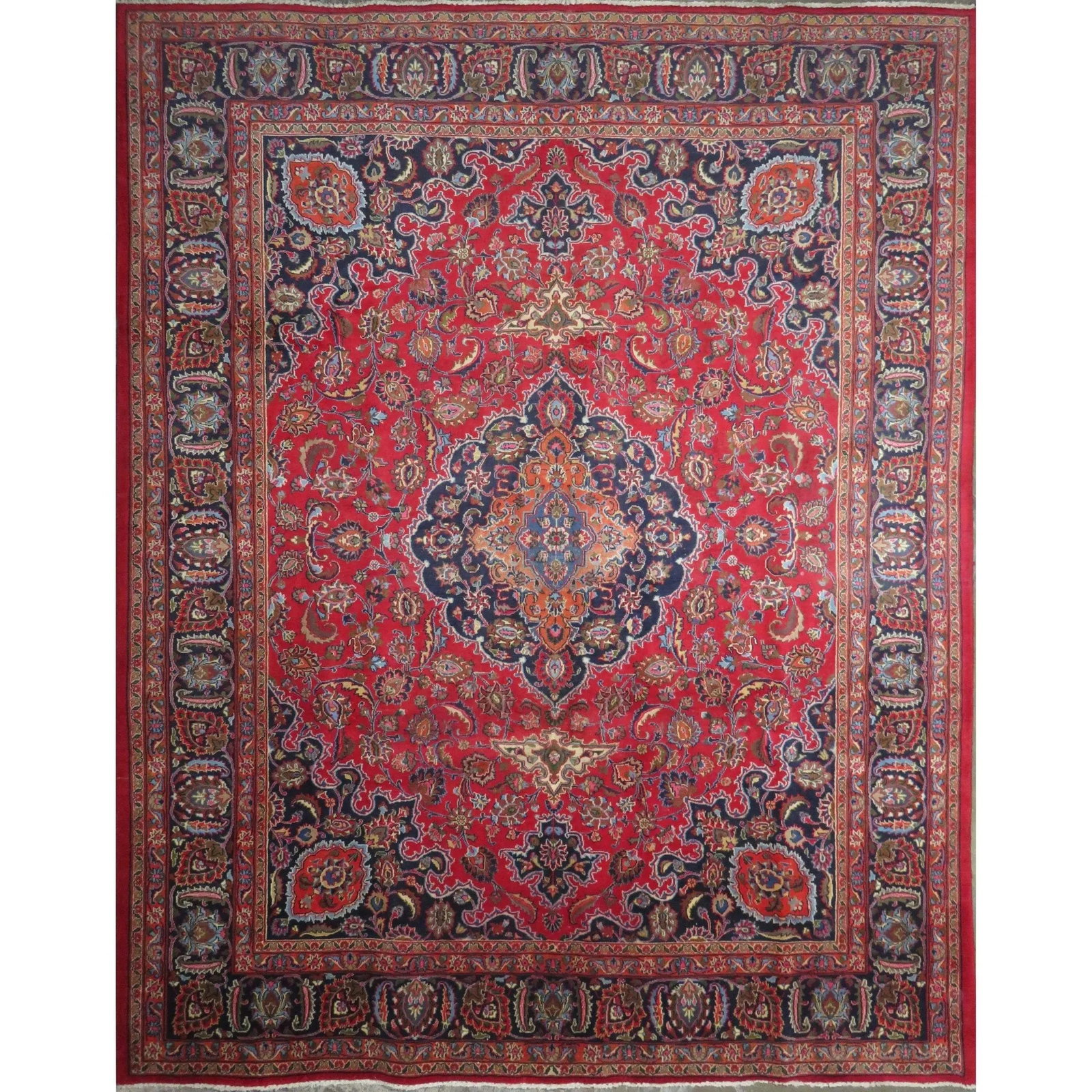 One Of The Kind Hand-Knotted Persian Wool Rug _ Luxurious Vintage Design, 12'4" x 9'8", Artisan: Hand-Knotted Persian Wool Rug _ Luxurious Vintage Design, 12'4" x 9'8", Artisan Crafted, Authentic hand-knotted traditional antique vintage Persian rugs, in excellent vintage condition with over 60 ye