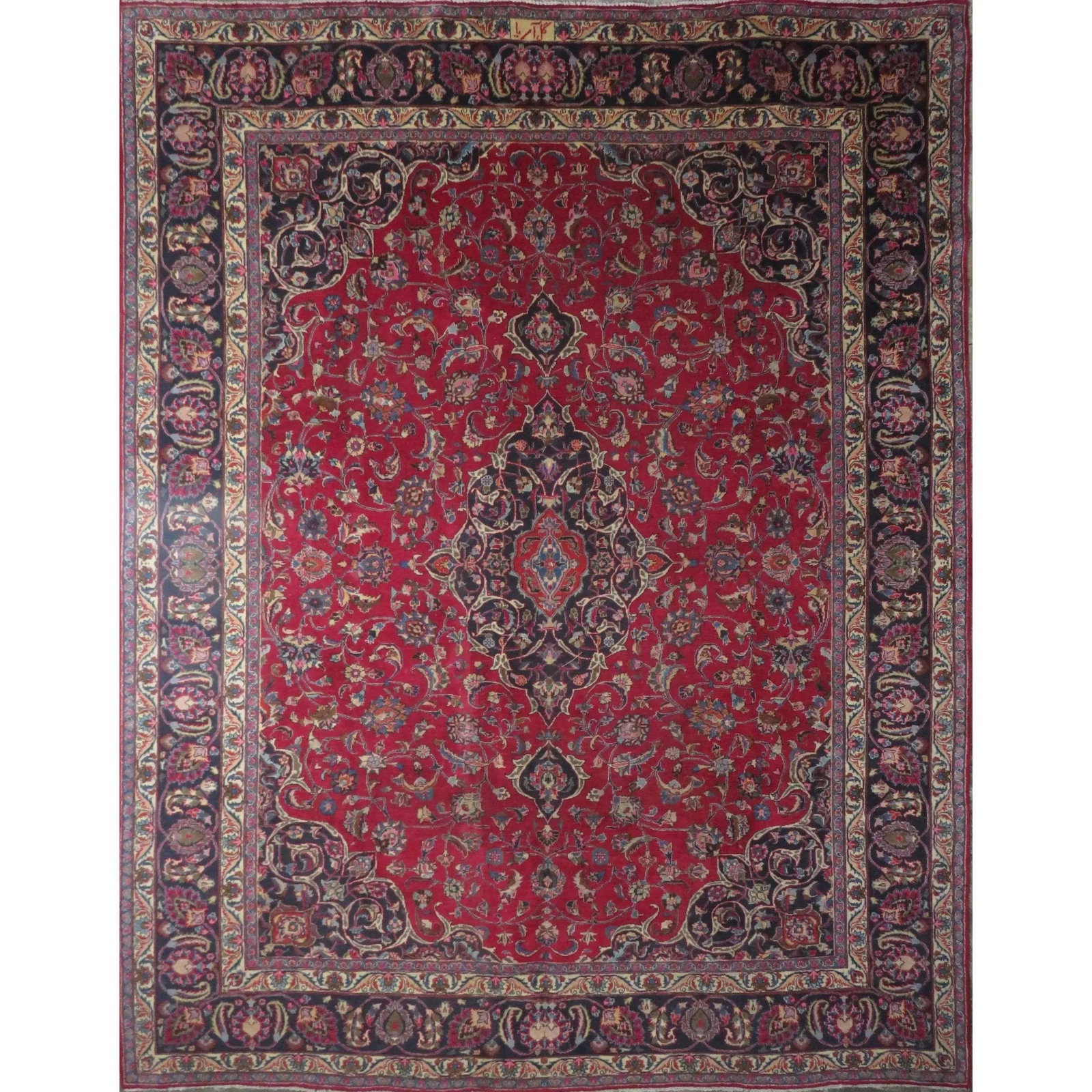 One Of The Kind Hand-Knotted Persian Wool Rug _ Luxurious Vintage Design, 12'3" x 9'4", Artisan: Hand-Knotted Persian Wool Rug _ Luxurious Vintage Design, 12'3" x 9'4", Artisan Crafted, Authentic hand-knotted traditional antique vintage Persian rugs, in excellent vintage condition with over 60 ye