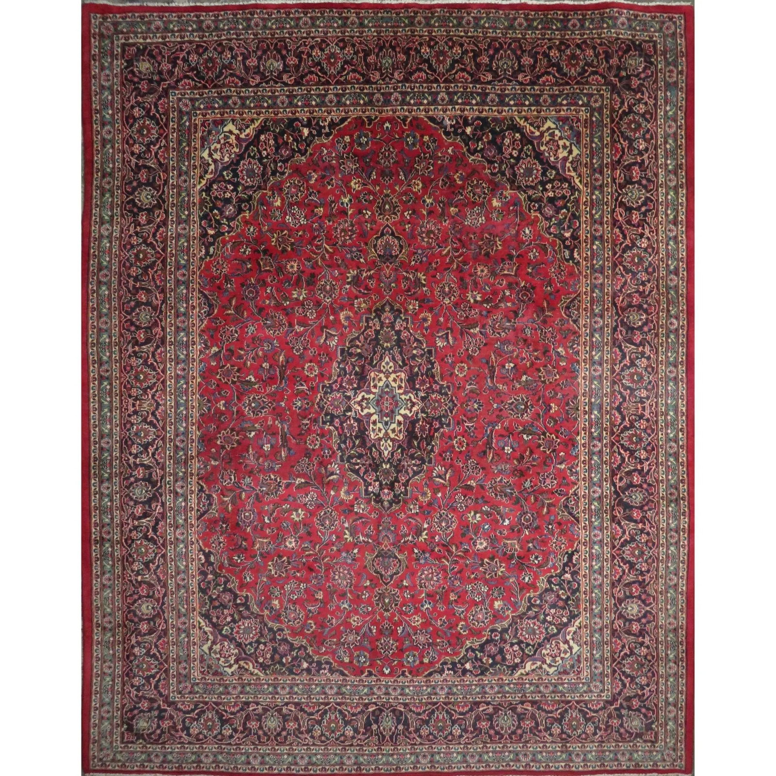One Of The Kind Hand-Knotted Persian Wool Rug _ Luxurious Vintage Design, 12'2" x 9'7", Artisan: Hand-Knotted Persian Wool Rug _ Luxurious Vintage Design, 12'2" x 9'7", Artisan Crafted, Authentic hand-knotted traditional antique vintage Persian rugs, in excellent vintage condition with over 60 ye