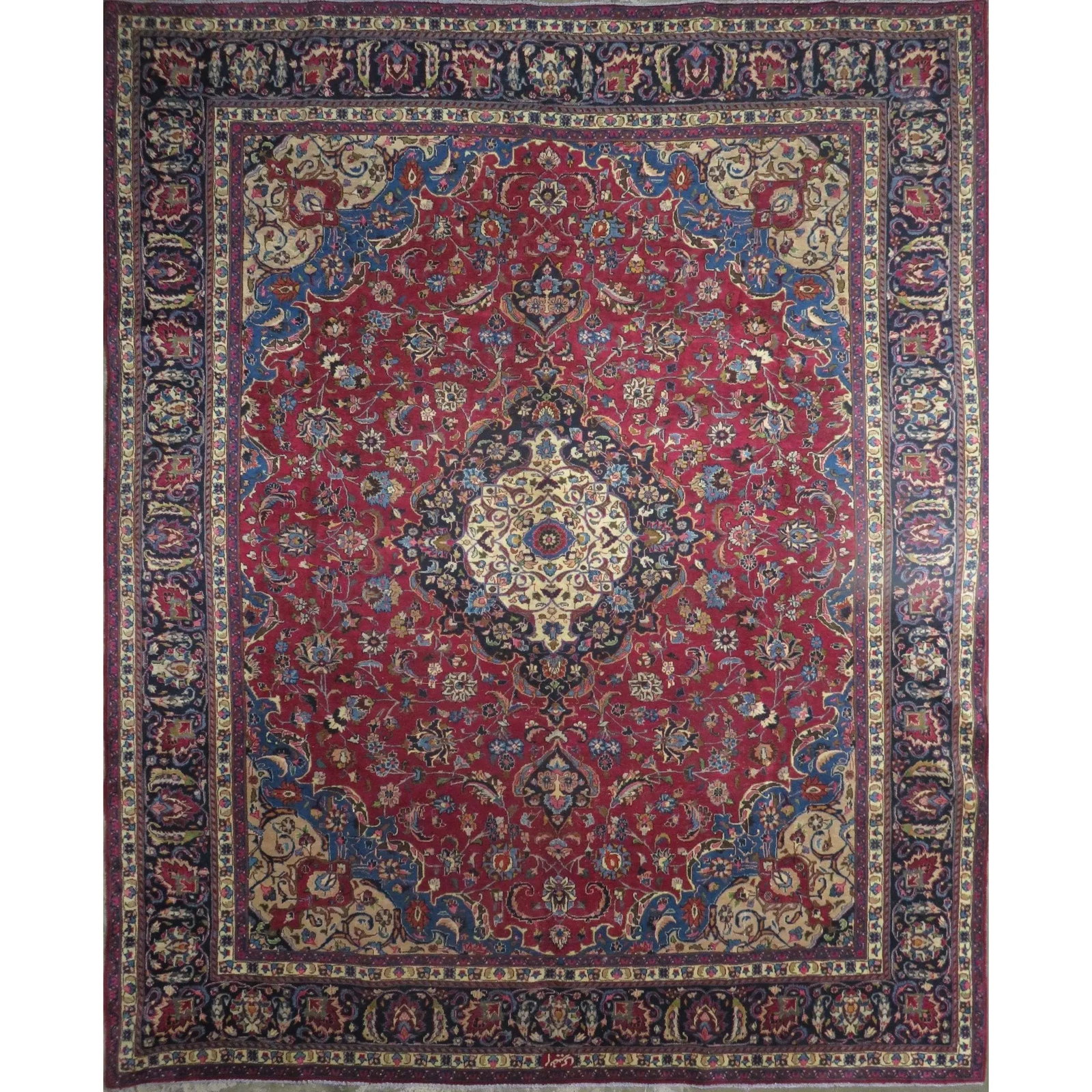 One Of The Kind Hand-Knotted Persian Wool Rug _ Luxurious Vintage Design, 12'1" x 9'8", Artisan: Hand-Knotted Persian Wool Rug _ Luxurious Vintage Design, 12'1" x 9'8", Artisan Crafted, Authentic hand-knotted traditional antique vintage Persian rugs, in excellent vintage condition with over 60 ye