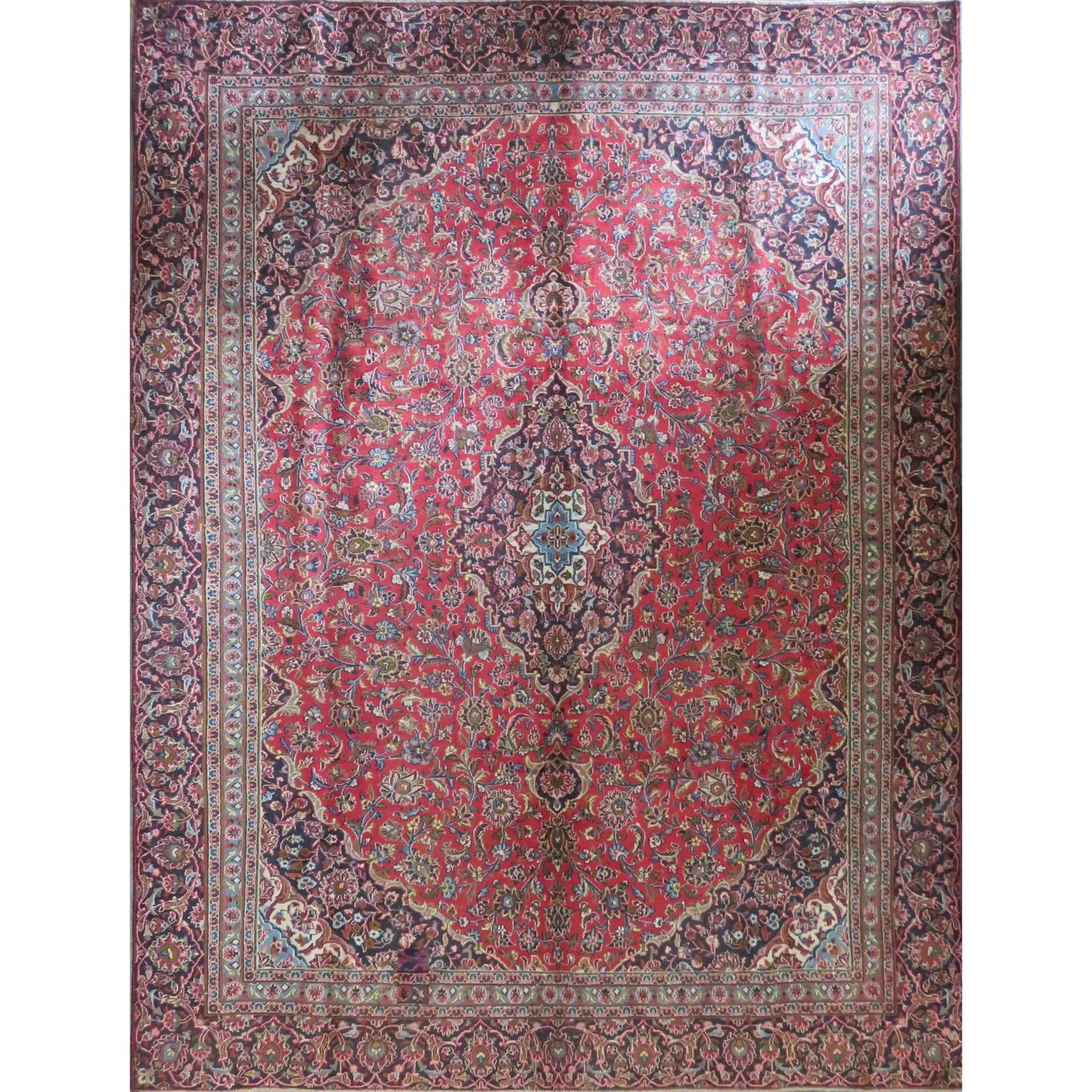 One Of The Kind Hand-Knotted Persian Wool Rug _ Luxurious Vintage Design, 11'3" x 8'7", Artisan: Hand-Knotted Persian Wool Rug _ Luxurious Vintage Design, 11'3" x 8'7", Artisan Crafted, Authentic hand-knotted traditional antique vintage Persian rugs, in excellent vintage condition with over 60 ye