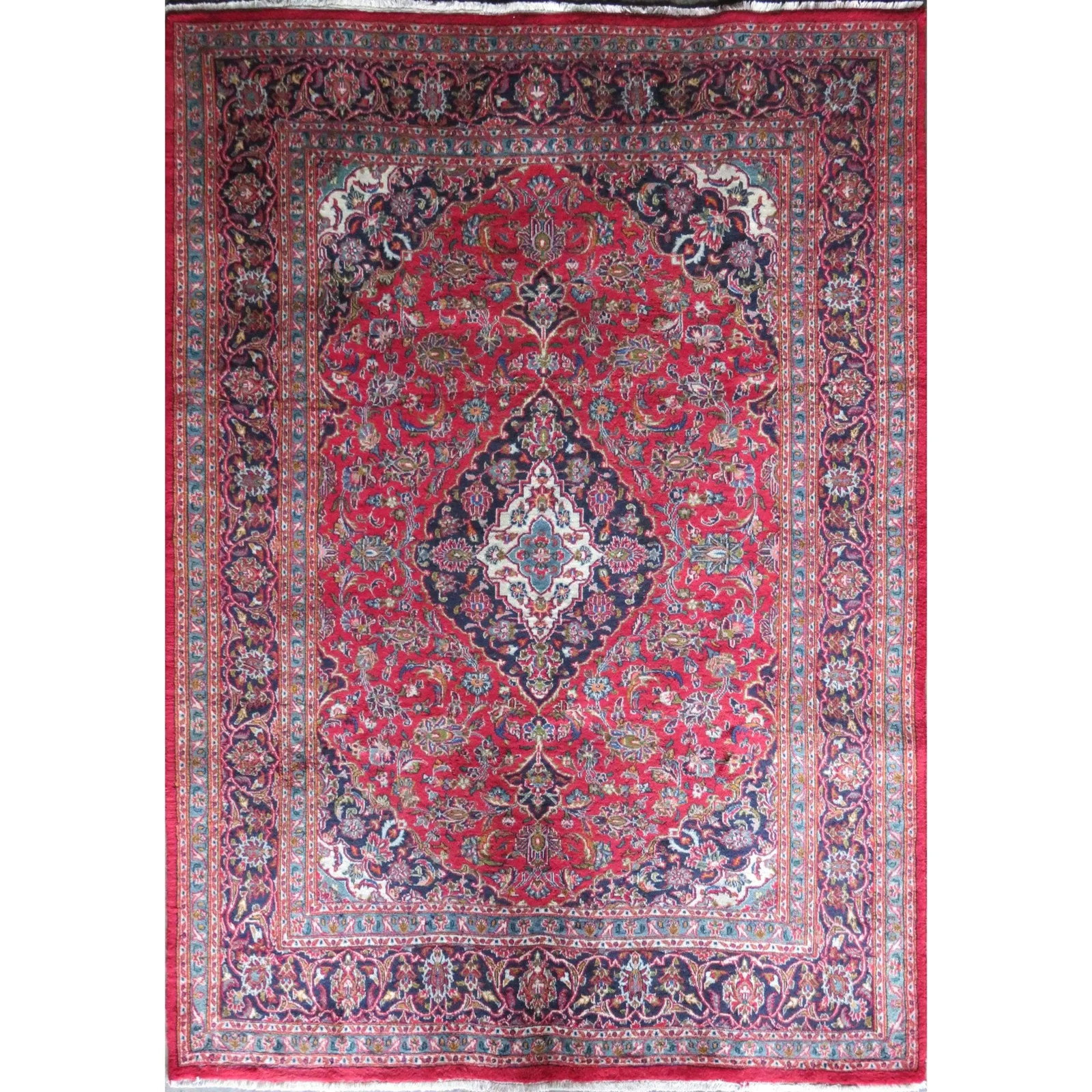 One Of The Kind Hand-Knotted Persian Wool Rug _ Luxurious Vintage Design, 9'4" x 6'5", Artisan: Hand-Knotted Persian Wool Rug _ Luxurious Vintage Design, 9'4" x 6'5", Artisan Crafted, Authentic hand-knotted traditional antique vintage Persian rugs, in excellent vintage condition with over 60 yea