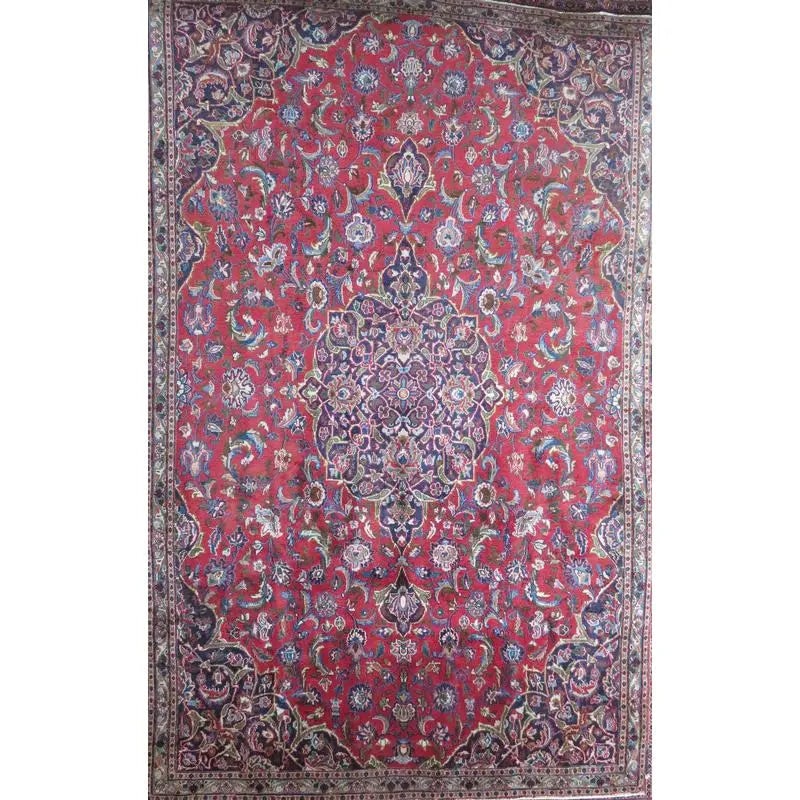 One Of The Kind Hand-Knotted Persian Wool Rug _ Luxurious Vintage Design, 9'4" x 5'5", Artisan: Hand-Knotted Persian Wool Rug _ Luxurious Vintage Design, 9'4" x 5'5", Artisan Crafted, Authentic hand-knotted traditional antique vintage Persian rugs, in excellent vintage condition with over 60 yea