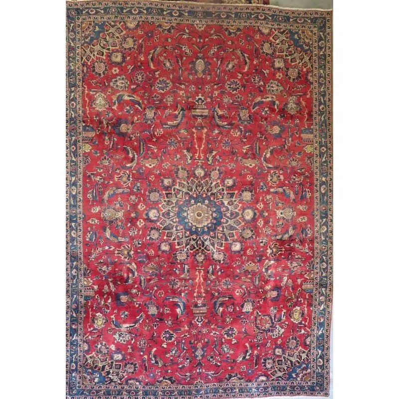One Of The Kind Hand-Knotted Persian Wool Rug _ Luxurious Vintage Design, 8'11" x 5'7", Artisan: Hand-Knotted Persian Wool Rug _ Luxurious Vintage Design, 8'11" x 5'7", Artisan Crafted, Authentic hand-knotted traditional antique vintage Persian rugs, in excellent vintage condition with over 60 ye