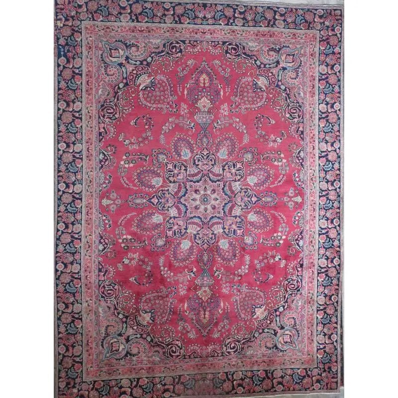 One Of The Kind Hand-Knotted Persian Wool Rug _ Luxurious Vintage Design, 8'10" x 6'2", Artisan: Hand-Knotted Persian Wool Rug _ Luxurious Vintage Design, 8'10" x 6'2", Artisan Crafted, Authentic hand-knotted traditional antique vintage Persian rugs, in excellent vintage condition with over 60 ye