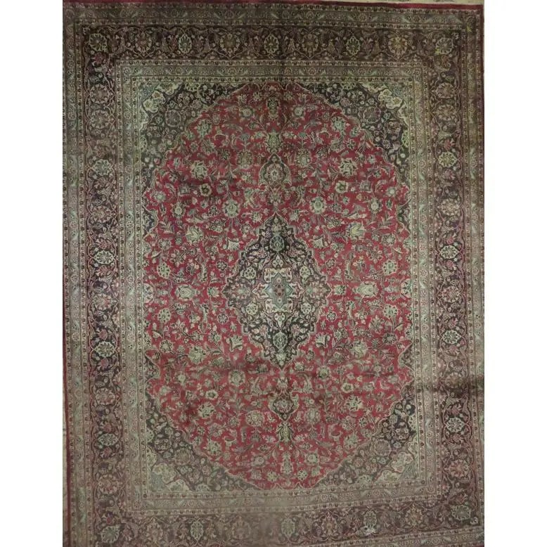 One Of The Kind Hand-Knotted Persian Wool Rug _ Luxurious Vintage Design, 13'1" x 9'9", Artisan: Hand-Knotted Persian Wool Rug _ Luxurious Vintage Design, 13'1" x 9'9", Artisan Crafted, Authentic hand-knotted traditional antique vintage Persian rugs, in excellent vintage condition with over 60 ye
