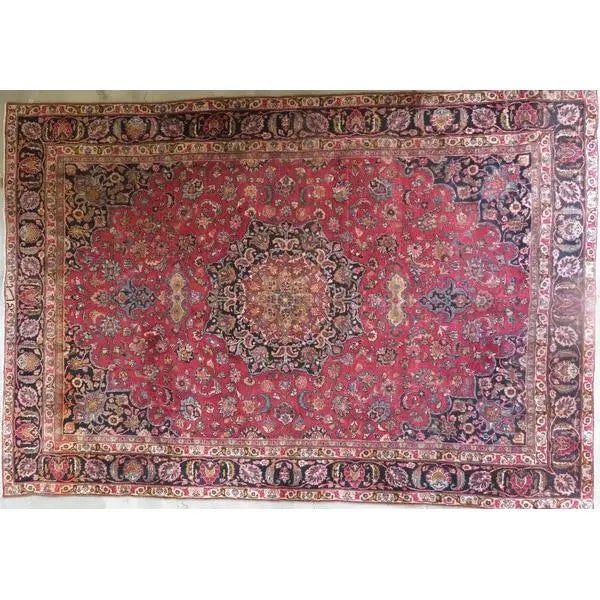 One Of The Kind Hand-Knotted Persian Wool Rug _ Luxurious Vintage Design, 12'8" x 9'8", Artisan: Hand-Knotted Persian Wool Rug _ Luxurious Vintage Design, 12'8" x 9'8", Artisan Crafted, Authentic hand-knotted traditional antique vintage Persian rugs, in excellent vintage condition with over 60 ye