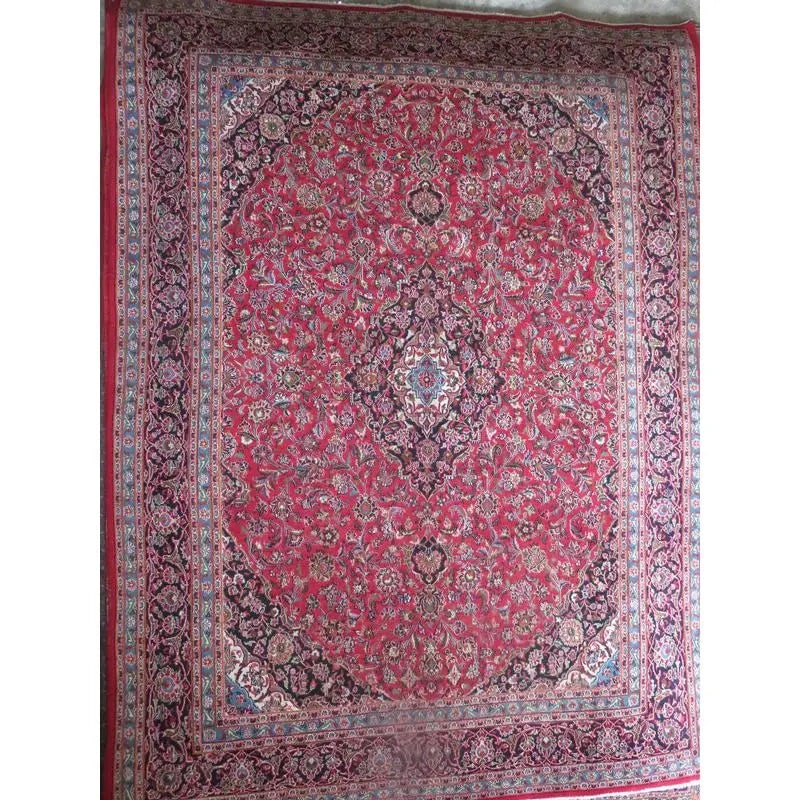 One Of The Kind Hand-Knotted Persian Wool Rug _ Luxurious Vintage Design, 12'8" x 9'3", Artisan: Hand-Knotted Persian Wool Rug _ Luxurious Vintage Design, 12'8" x 9'3", Artisan Crafted, Authentic hand-knotted traditional antique vintage Persian rugs, in excellent vintage condition with over 60 ye