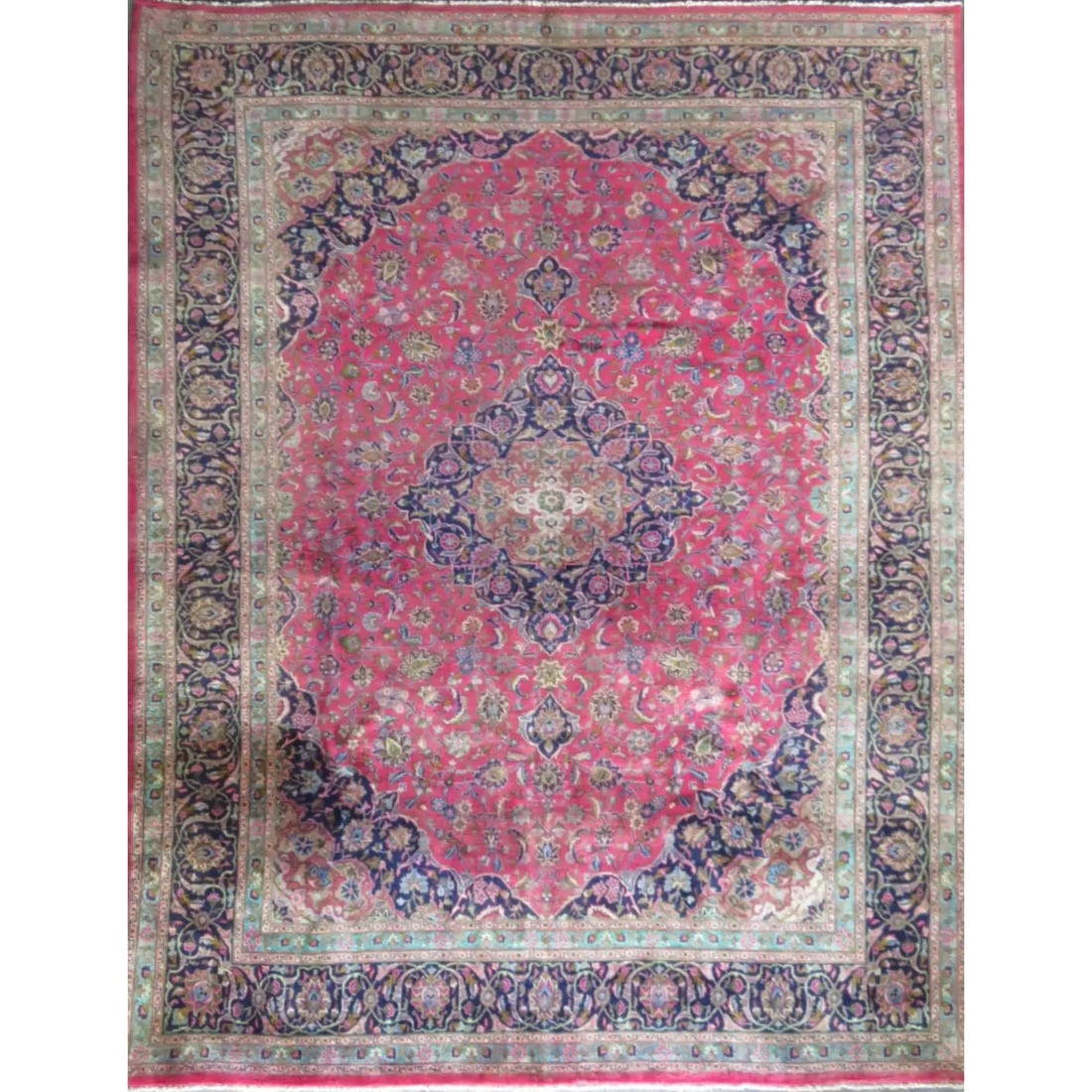 One Of The Kind Hand-Knotted Persian Wool Rug _ Luxurious Vintage Design, 12'7" x 9'7", Artisan: Hand-Knotted Persian Wool Rug _ Luxurious Vintage Design, 12'7" x 9'7", Artisan Crafted, Authentic hand-knotted traditional antique vintage Persian rugs, in excellent vintage condition with over 60 ye