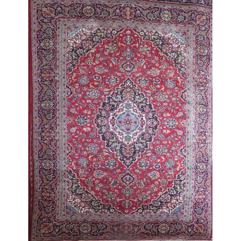 One Of The Kind Hand-Knotted Persian Wool Rug _ Luxurious Vintage Design, 12'6" x 9'7", Artisan: Hand-Knotted Persian Wool Rug _ Luxurious Vintage Design, 12'6" x 9'7", Artisan Crafted, Authentic hand-knotted traditional antique vintage Persian rugs, in excellent vintage condition with over 60 ye