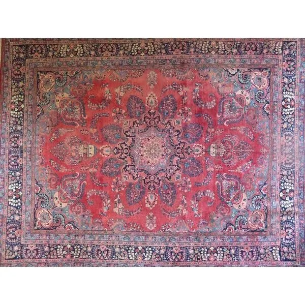 One Of The Kind Hand-Knotted Persian Wool Rug _ Luxurious Vintage Design, 12'6" x 9'6", Artisan: Hand-Knotted Persian Wool Rug _ Luxurious Vintage Design, 12'6" x 9'6", Artisan Crafted, Authentic hand-knotted traditional antique vintage Persian rugs, in excellent vintage condition with over 60 ye