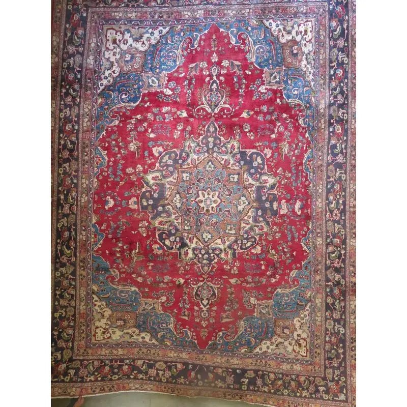 One Of The Kind Hand-Knotted Persian Wool Rug _ Luxurious Vintage Design, 12'6" x 9'5", Artisan: Hand-Knotted Persian Wool Rug _ Luxurious Vintage Design, 12'6" x 9'5", Artisan Crafted, Authentic hand-knotted traditional antique vintage Persian rugs, in excellent vintage condition with over 60 ye