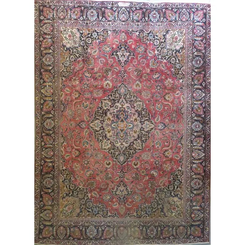 One Of The Kind Hand-Knotted Persian Wool Rug _ Luxurious Vintage Design, 12'6" x 8'6", Artisan: Hand-Knotted Persian Wool Rug _ Luxurious Vintage Design, 12'6" x 8'6", Artisan Crafted, Authentic hand-knotted traditional antique vintage Persian rugs, in excellent vintage condition with over 60 ye