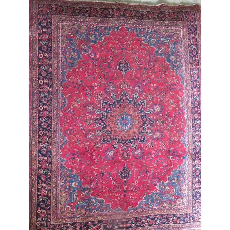 One Of The Kind Hand-Knotted Persian Wool Rug _ Luxurious Vintage Design, 12'10" x 9'6", Artisan: Hand-Knotted Persian Wool Rug _ Luxurious Vintage Design, 12'10" x 9'6", Artisan Crafted, Authentic hand-knotted traditional antique vintage Persian rugs, in excellent vintage condition with over 60 y
