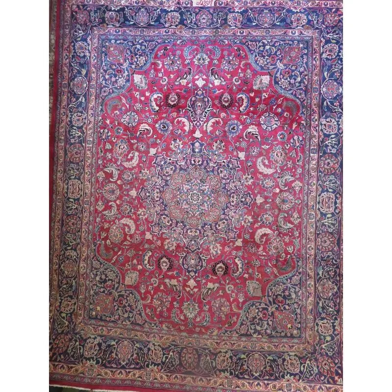 One Of The Kind Hand-Knotted Persian Wool Rug _ Luxurious Vintage Design, 11'4" x 8'0", Artisan: Hand-Knotted Persian Wool Rug _ Luxurious Vintage Design, 11'4" x 8'0", Artisan Crafted, Authentic hand-knotted traditional antique vintage Persian rugs, in excellent vintage condition with over 60 ye