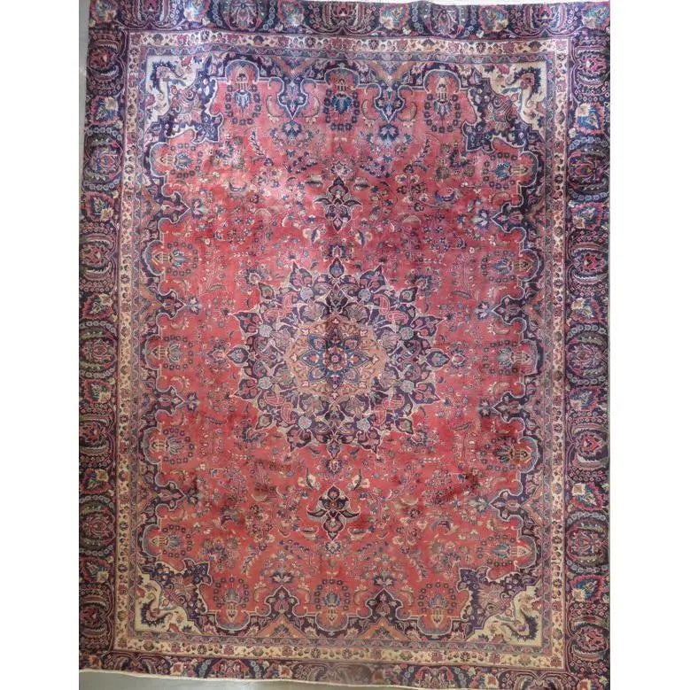 One Of The Kind Hand-Knotted Persian Wool Rug _ Luxurious Vintage Design, 11'10" x 8'4", Artisan: Hand-Knotted Persian Wool Rug _ Luxurious Vintage Design, 11'10" x 8'4", Artisan Crafted, Authentic hand-knotted traditional antique vintage Persian rugs, in excellent vintage condition with over 60 y