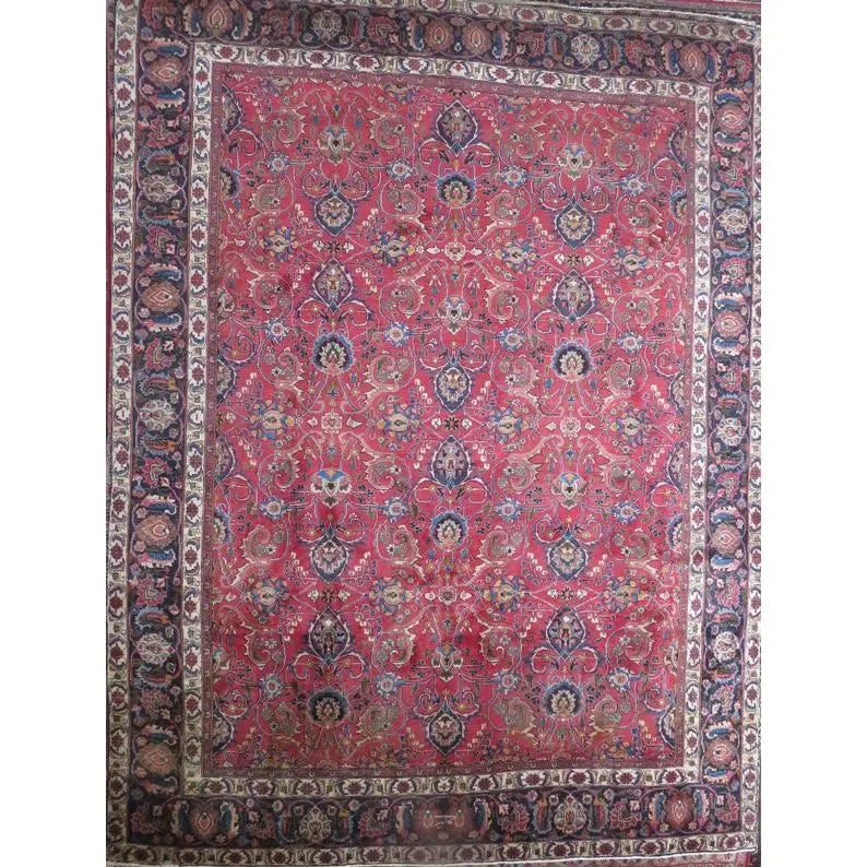 One Of The Kind Hand-Knotted Persian Wool Rug _ Luxurious Vintage Design, 10'4" x 6'7", Artisan: Hand-Knotted Persian Wool Rug _ Luxurious Vintage Design, 10'4" x 6'7", Artisan Crafted, Authentic hand-knotted traditional antique vintage Persian rugs, in excellent vintage condition with over 60 ye