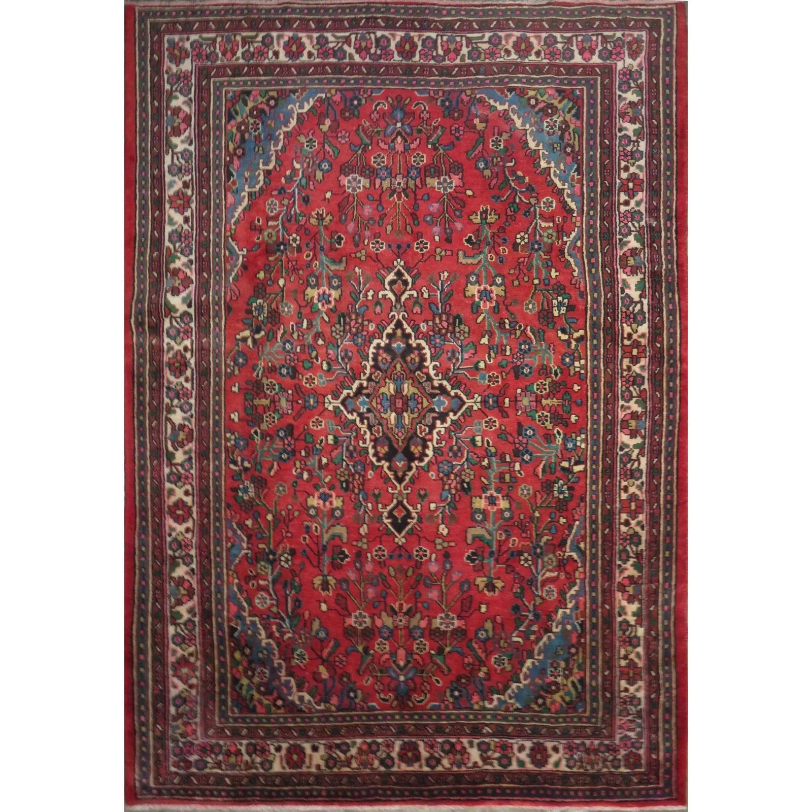 One Of The Kind Hand-Knotted Persian Wool Rug _ Luxurious Vintage Design, 9'9" x 6'8", Artisan: Hand-Knotted Persian Wool Rug _ Luxurious Vintage Design, 9'9" x 6'8", Artisan Crafted, Authentic hand-knotted traditional antique vintage Persian rugs, in excellent vintage condition with over 60 yea