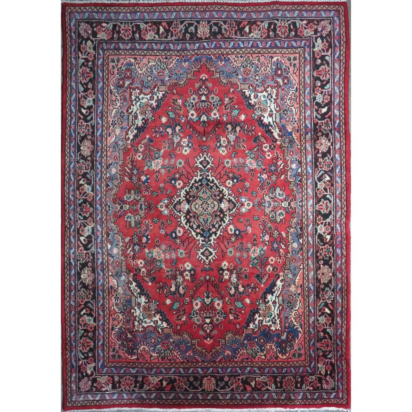 One Of The Kind Hand-Knotted Persian Wool Rug _ Luxurious Vintage Design, 9'9" x 6'7", Artisan: Hand-Knotted Persian Wool Rug _ Luxurious Vintage Design, 9'9" x 6'7", Artisan Crafted, Authentic hand-knotted traditional antique vintage Persian rugs, in excellent vintage condition with over 60 yea