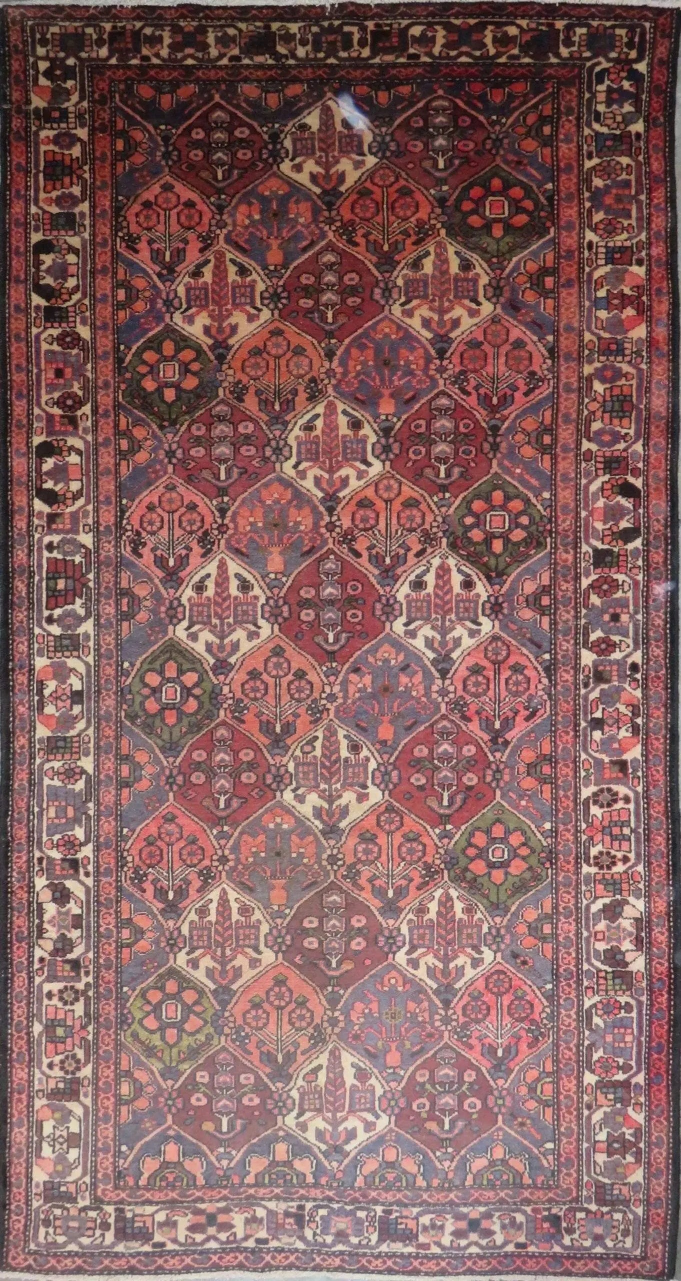One Of The Kind Hand-Knotted Persian Wool Rug _ Luxurious Vintage Design, 9'9" x 5'2", Artisan: Hand-Knotted Persian Wool Rug _ Luxurious Vintage Design, 9'9" x 5'2", Artisan Crafted, Authentic hand-knotted traditional antique vintage Persian rugs, in excellent vintage condition with over 60 yea