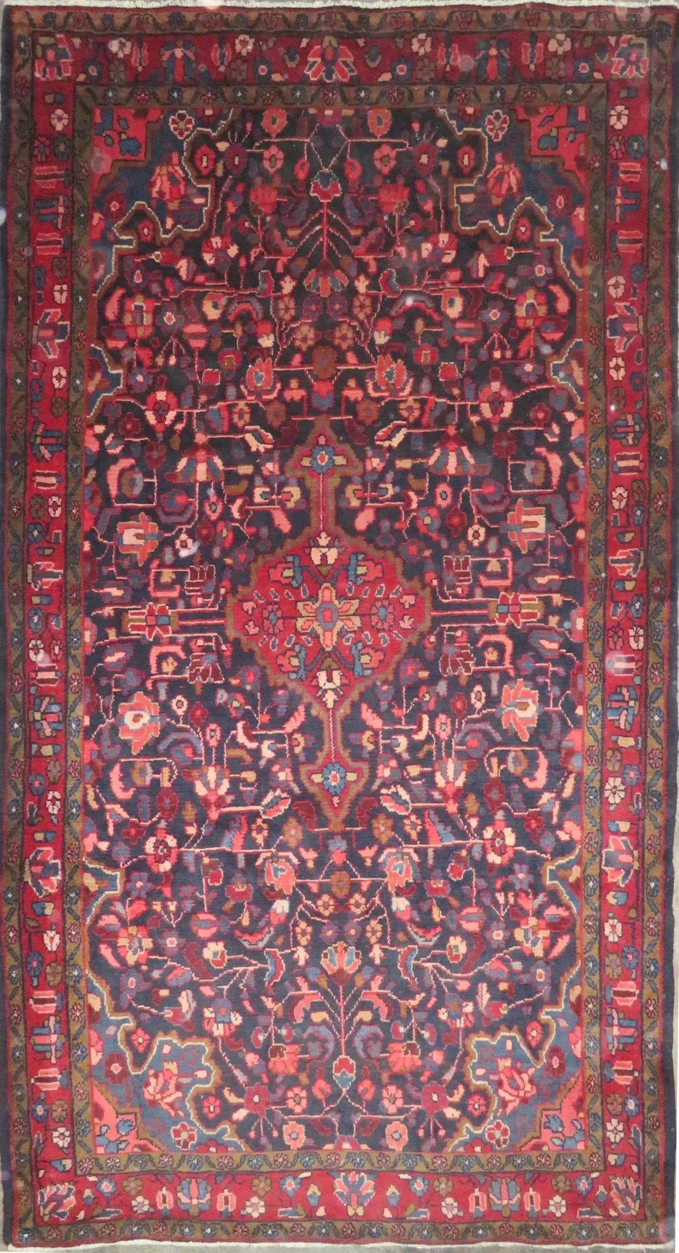 One Of The Kind Hand-Knotted Persian Wool Rug _ Luxurious Vintage Design, 9'8" x 5'6", Artisan: Hand-Knotted Persian Wool Rug _ Luxurious Vintage Design, 9'8" x 5'6", Artisan Crafted, Authentic hand-knotted traditional antique vintage Persian rugs, in excellent vintage condition with over 60 yea