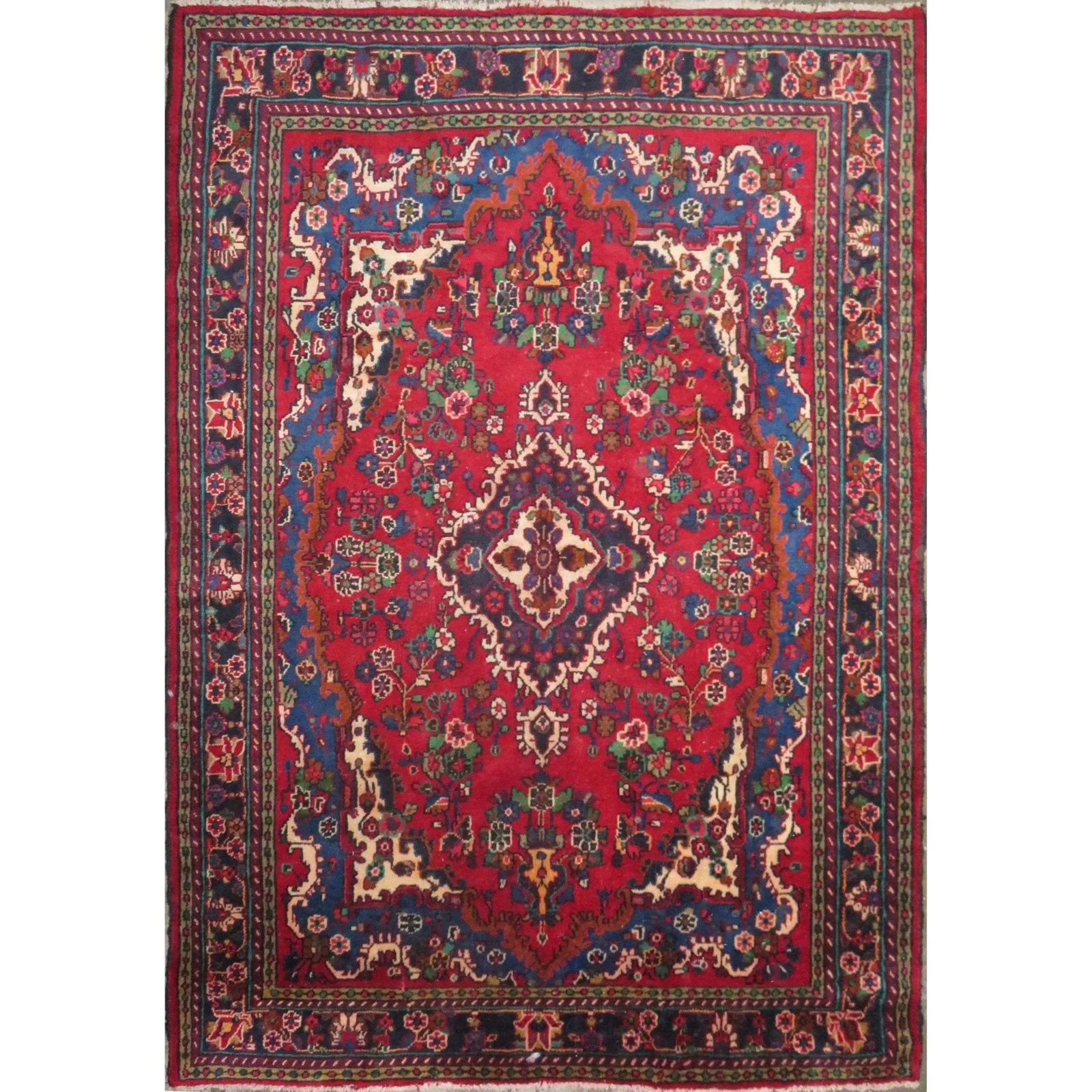 One Of The Kind Hand-Knotted Persian Wool Rug _ Luxurious Vintage Design, 9'8" x 6'8", Artisan: Hand-Knotted Persian Wool Rug _ Luxurious Vintage Design, 9'8" x 6'8", Artisan Crafted, Authentic hand-knotted traditional antique vintage Persian rugs, in excellent vintage condition with over 60 yea