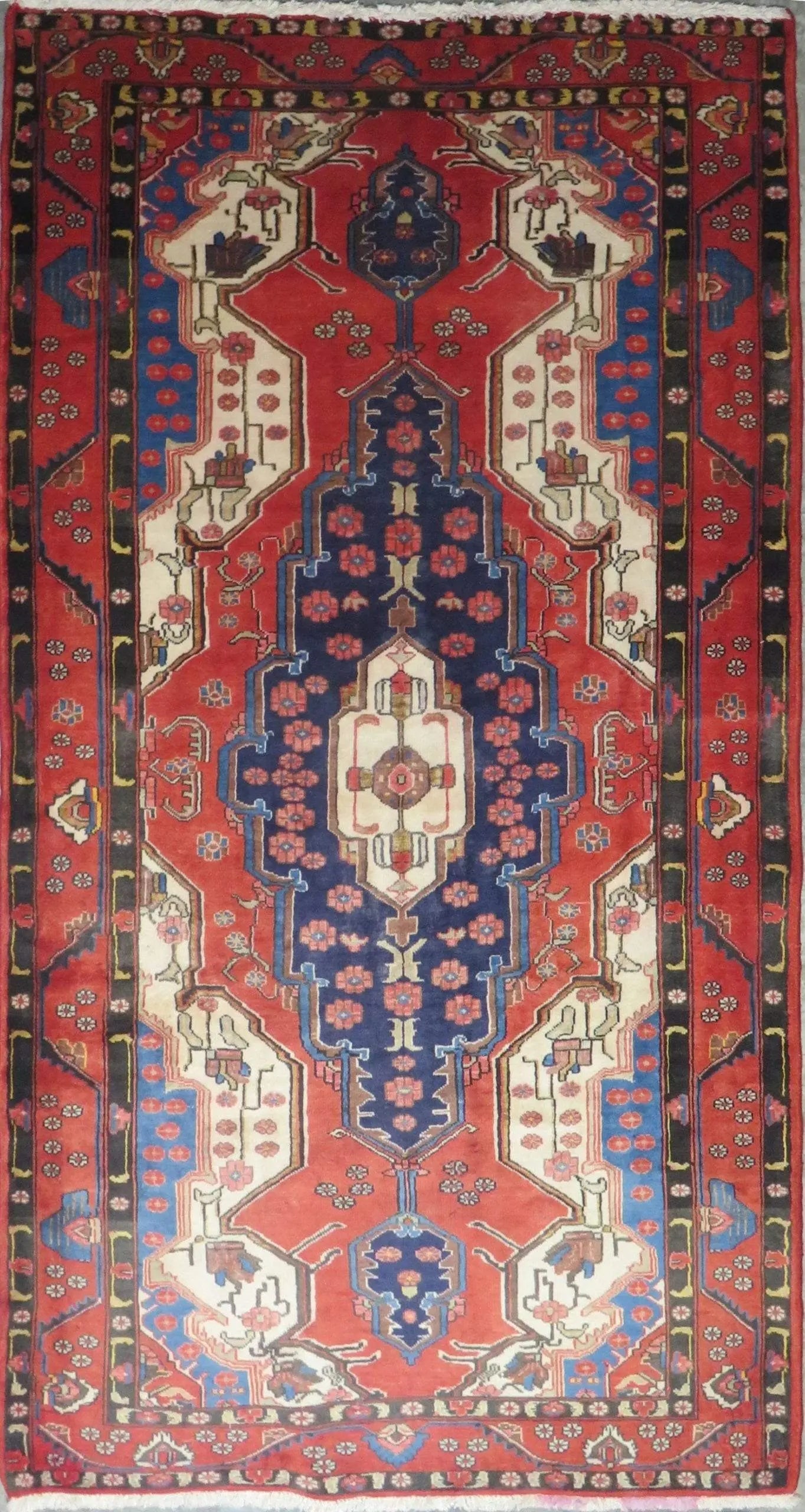 One Of The Kind Hand-Knotted Persian Wool Rug _ Luxurious Vintage Design, 9'8" x 5'2", Artisan: Hand-Knotted Persian Wool Rug _ Luxurious Vintage Design, 9'8" x 5'2", Artisan Crafted, Authentic hand-knotted traditional antique vintage Persian rugs, in excellent vintage condition with over 60 yea