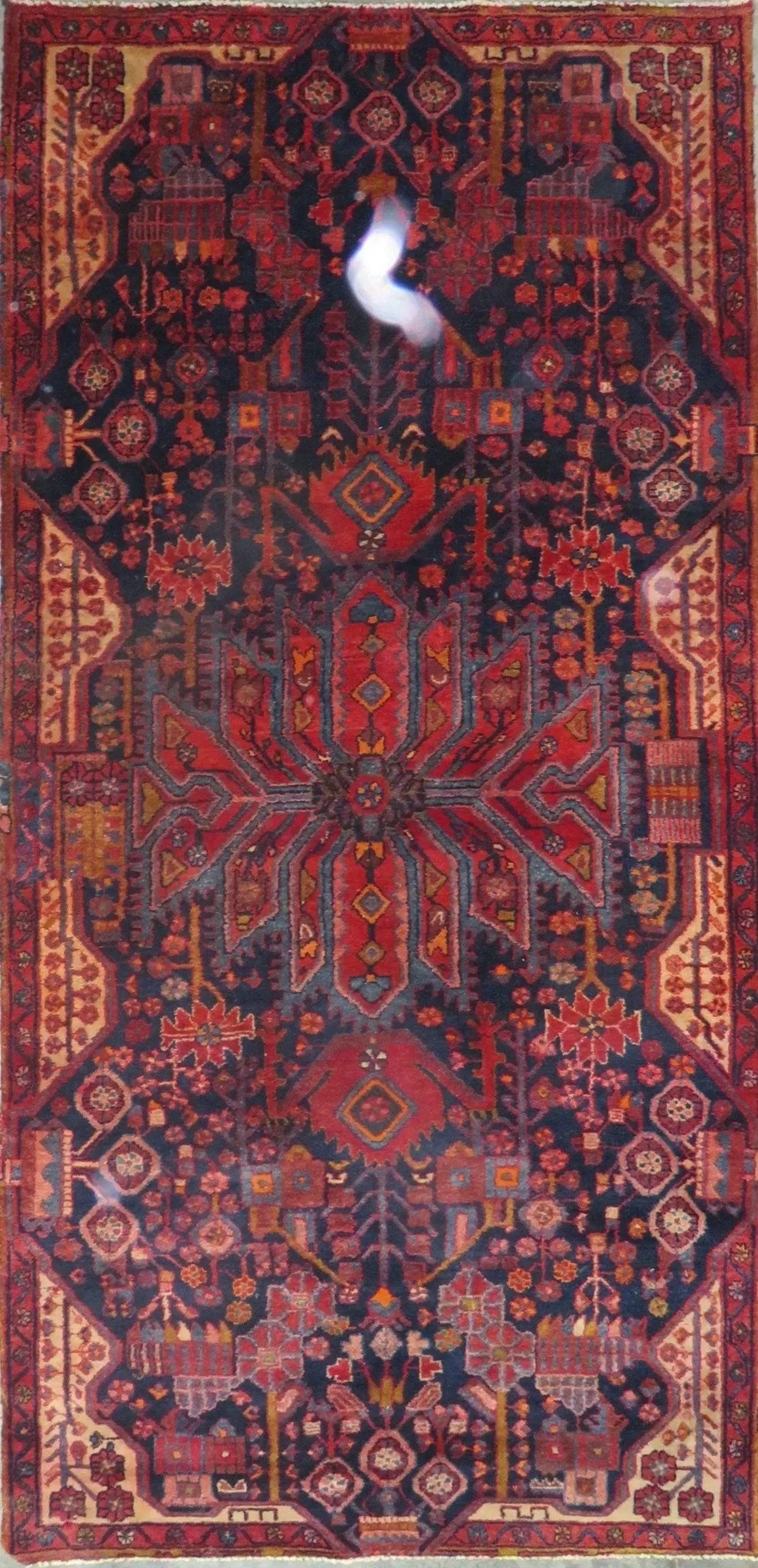 One Of The Kind Hand-Knotted Persian Wool Rug _ Luxurious Vintage Design, 9'8" x 4'7", Artisan: Hand-Knotted Persian Wool Rug _ Luxurious Vintage Design, 9'8" x 4'7", Artisan Crafted, Authentic hand-knotted traditional antique vintage Persian rugs, in excellent vintage condition with over 60 yea