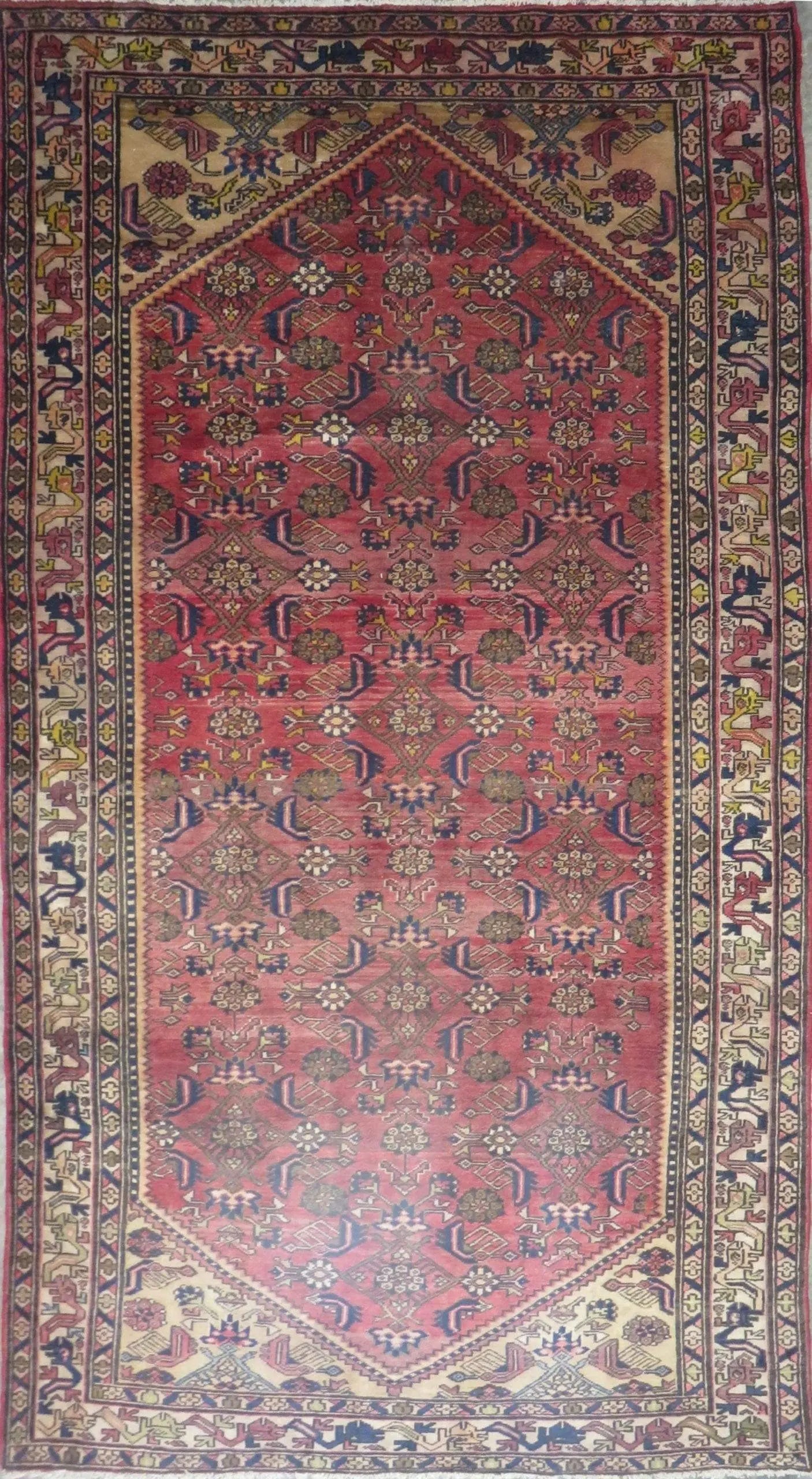 One Of The Kind Hand-Knotted Persian Wool Rug _ Luxurious Vintage Design, 9'8" x 5'6", Artisan: Hand-Knotted Persian Wool Rug _ Luxurious Vintage Design, 9'8" x 5'6", Artisan Crafted, Authentic hand-knotted traditional antique vintage Persian rugs, in excellent vintage condition with over 60 yea