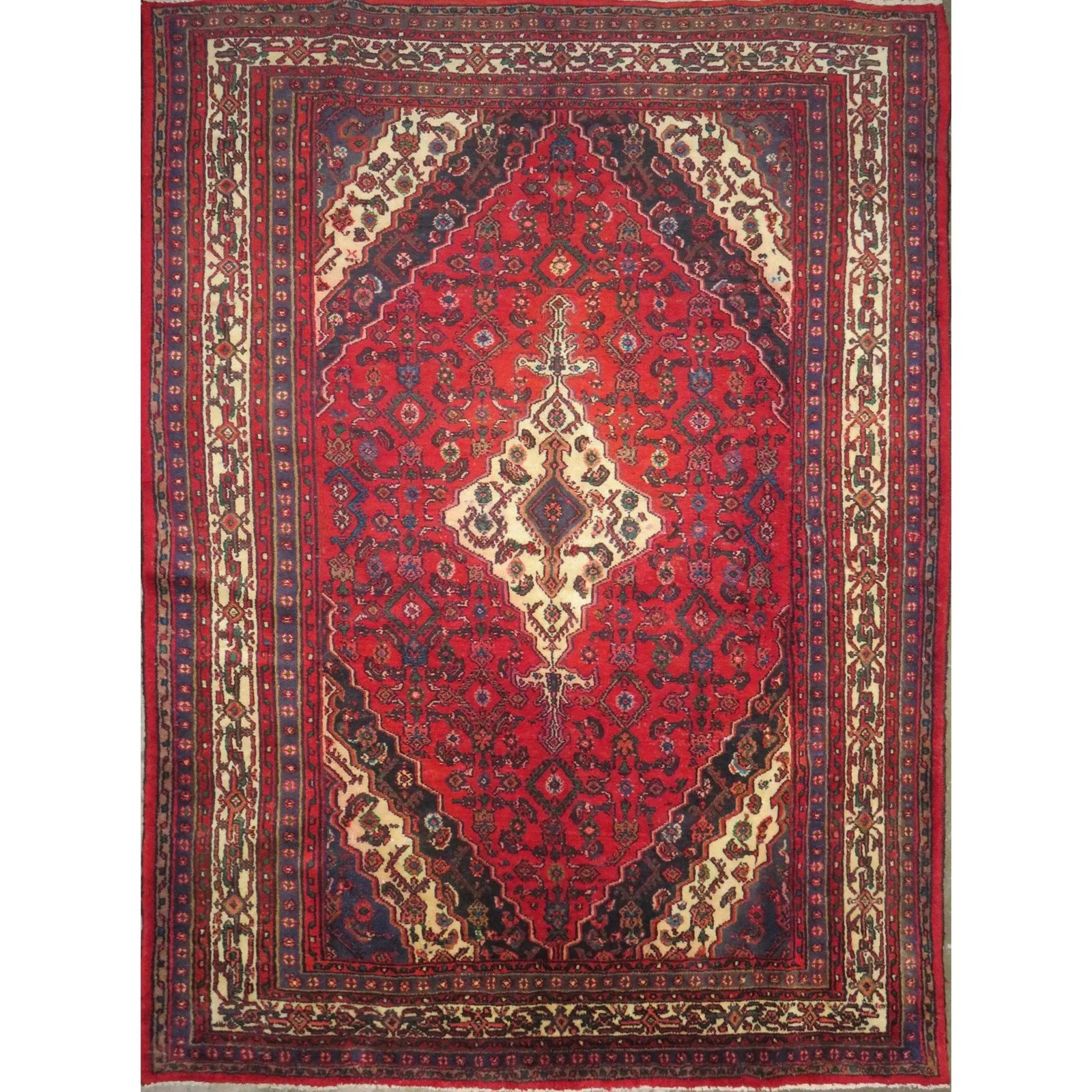 One Of The Kind Hand-Knotted Persian Wool Rug _ Luxurious Vintage Design, 9'7" x 6'8", Artisan: Hand-Knotted Persian Wool Rug _ Luxurious Vintage Design, 9'7" x 6'8", Artisan Crafted, Authentic hand-knotted traditional antique vintage Persian rugs, in excellent vintage condition with over 60 yea