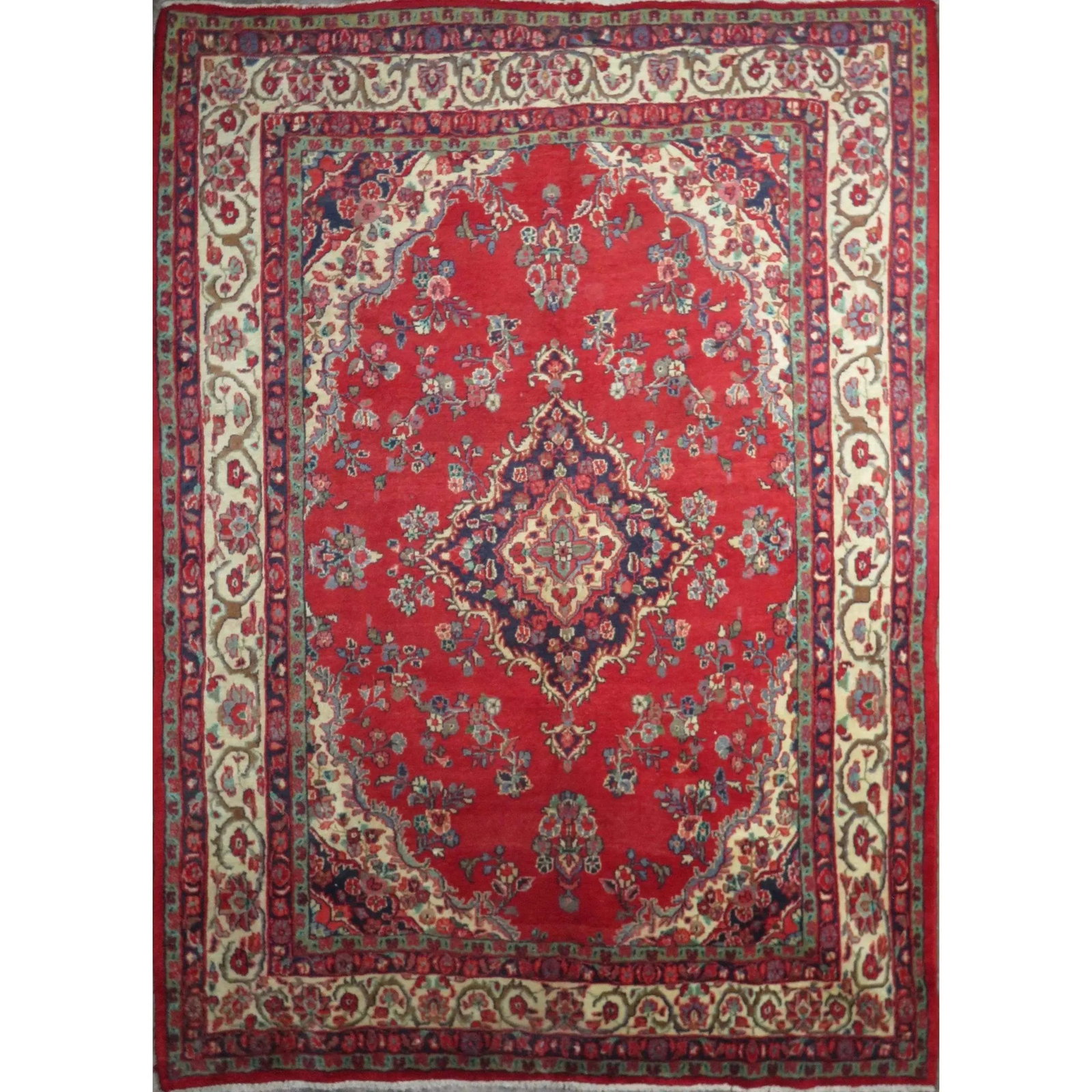 One Of The Kind Hand-Knotted Persian Wool Rug _ Luxurious Vintage Design, 9'7" x 6'10", Artisan: Hand-Knotted Persian Wool Rug _ Luxurious Vintage Design, 9'7" x 6'10", Artisan Crafted, Authentic hand-knotted traditional antique vintage Persian rugs, in excellent vintage condition with over 60 ye