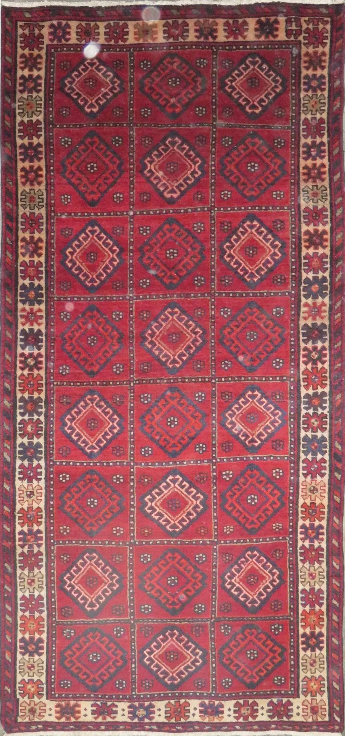 One Of The Kind Hand-Knotted Persian Wool Rug _ Luxurious Vintage Design, 9'7" x 4'4", Artisan: Hand-Knotted Persian Wool Rug _ Luxurious Vintage Design, 9'7" x 4'4", Artisan Crafted, Authentic hand-knotted traditional antique vintage Persian rugs, in excellent vintage condition with over 60 yea